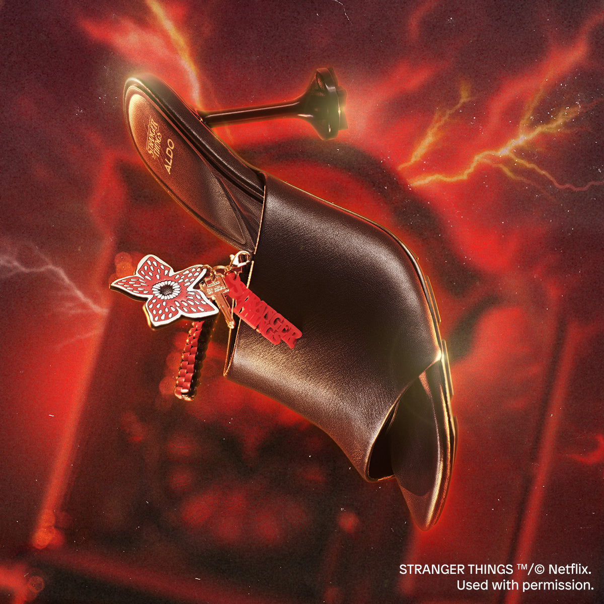 Women's black mules from Stranger Things x ALDO collection