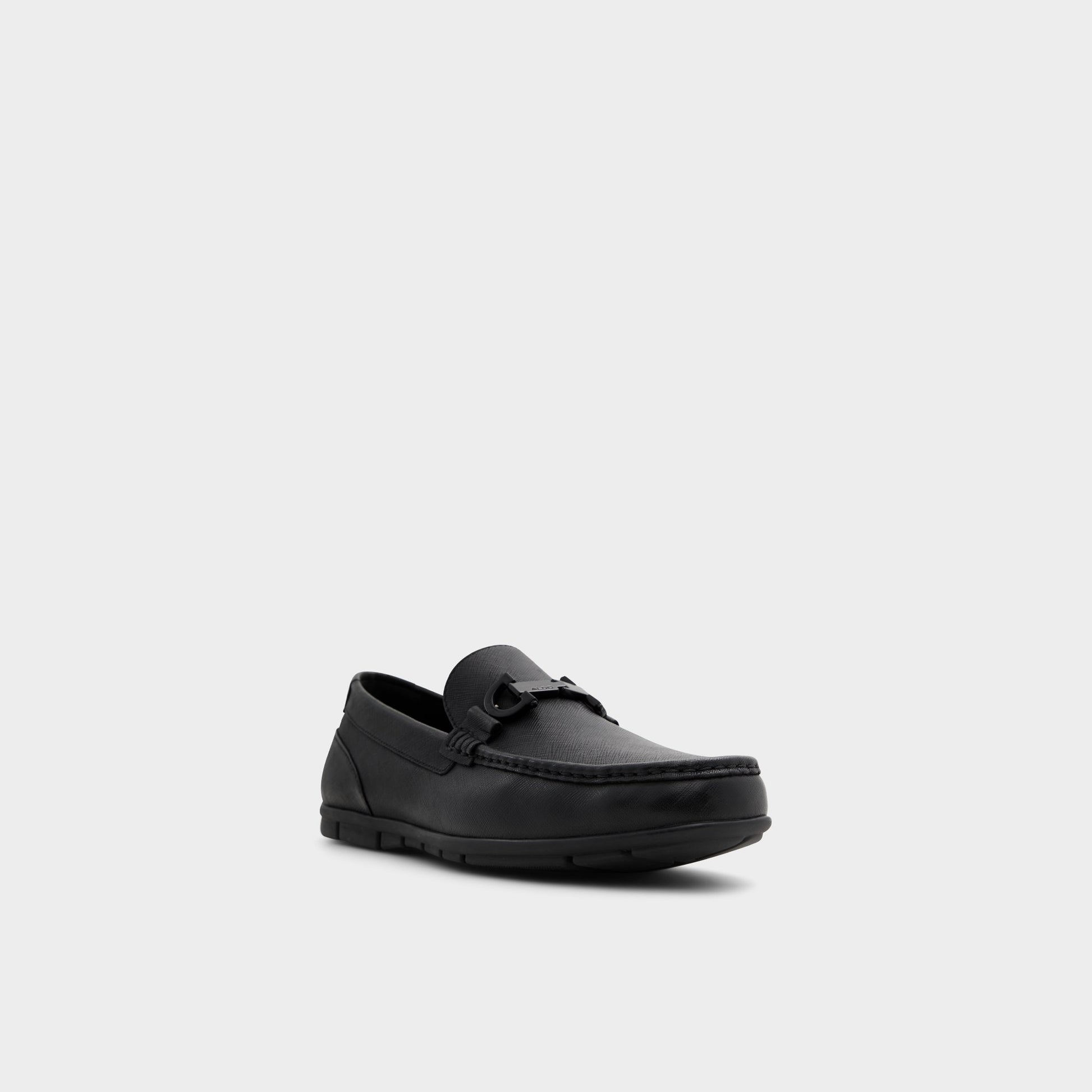 Three-quarter angle of Open Black Orlovoflex Driving shoe's front side