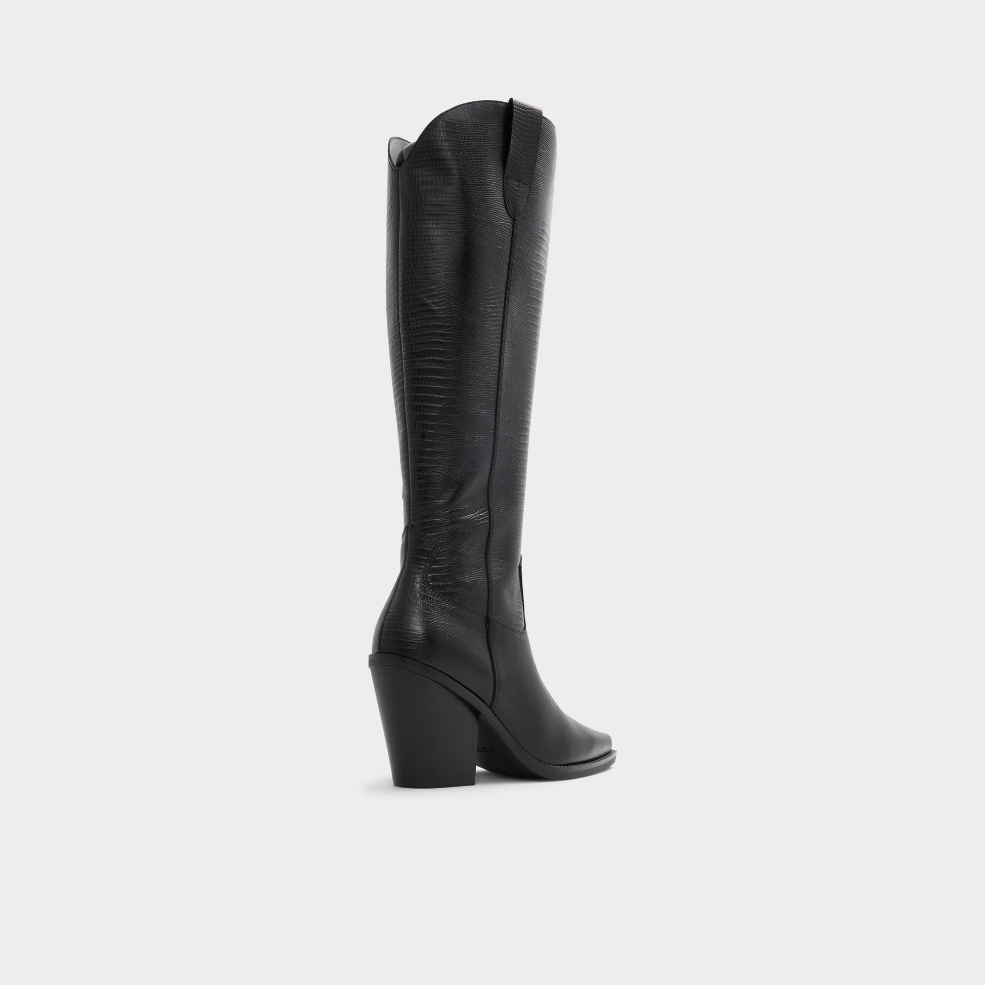 Three-quarter angle of Black Nevada Western knee-high boot's back side