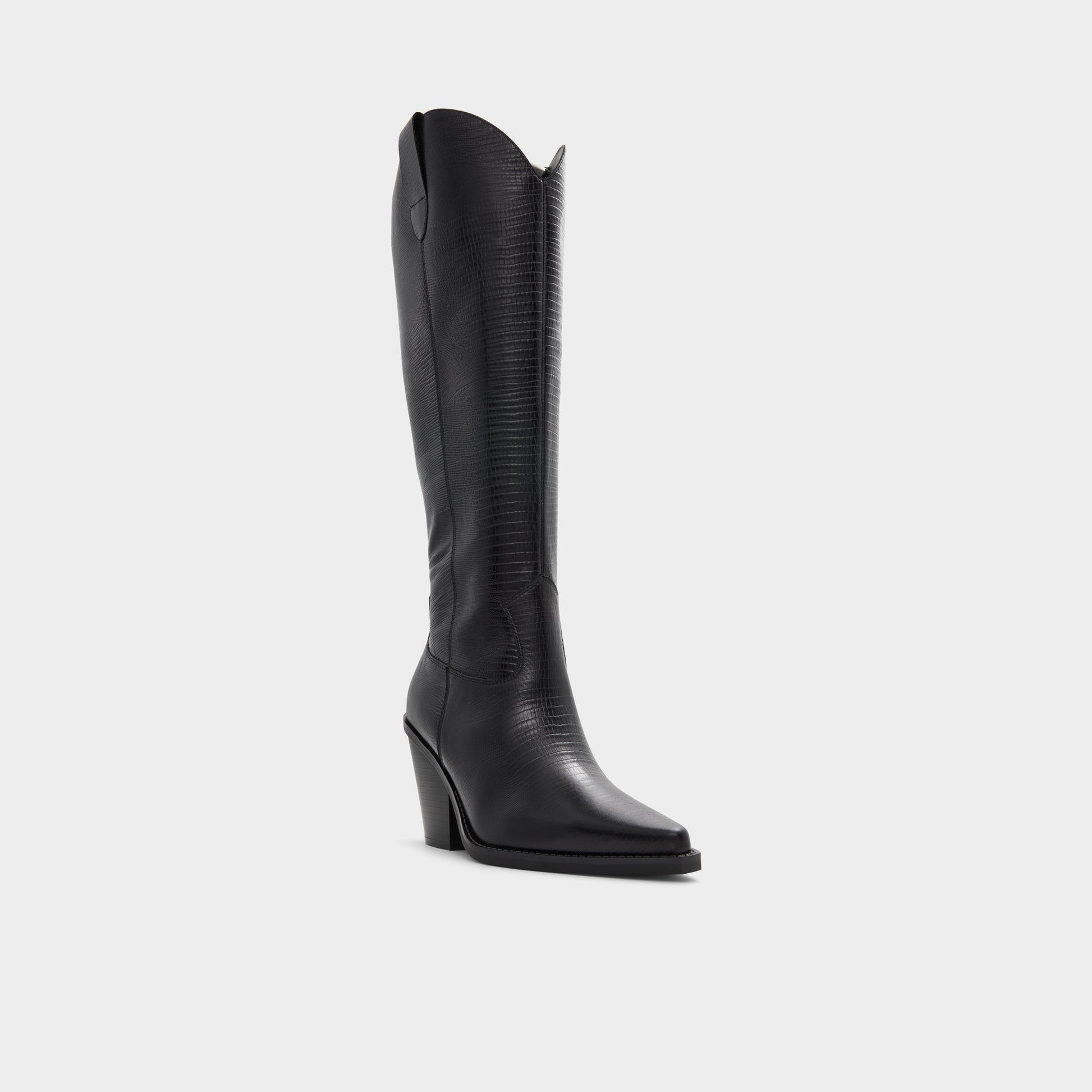 Three-quarter angle of Black Nevada Western knee-high boot's front side