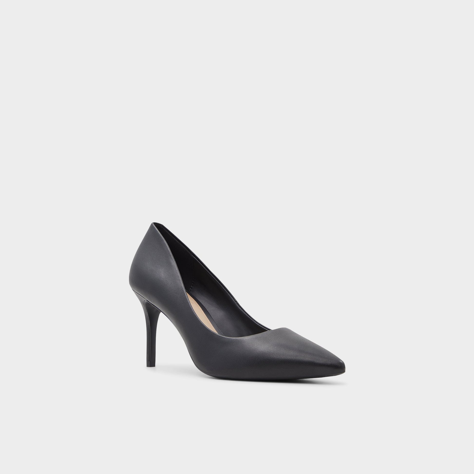 Three-quarter angle of Black Sereniti Black stiletto Pump's front side