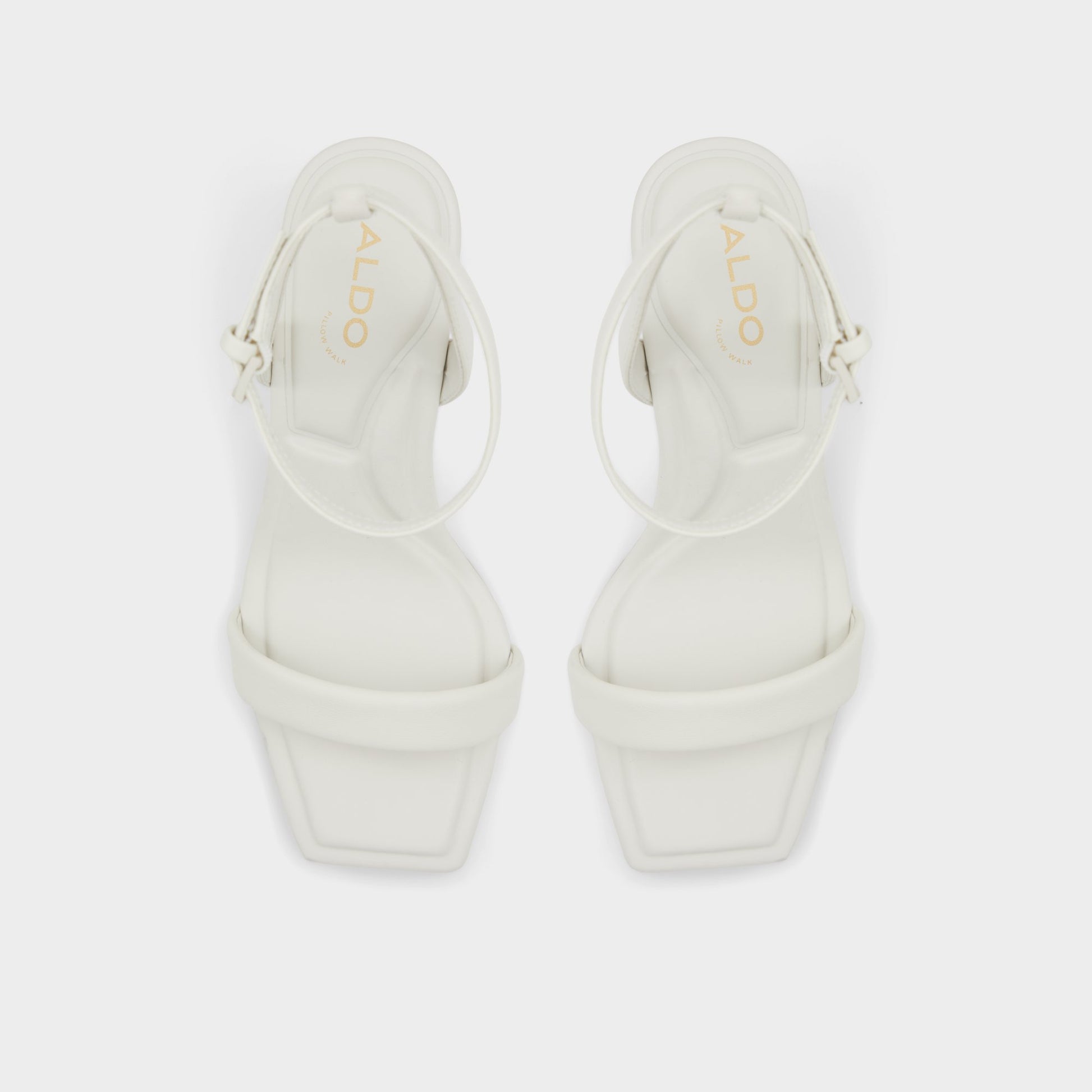 Top-down view of the White/Bone Aurorai Strappy heeled sandal