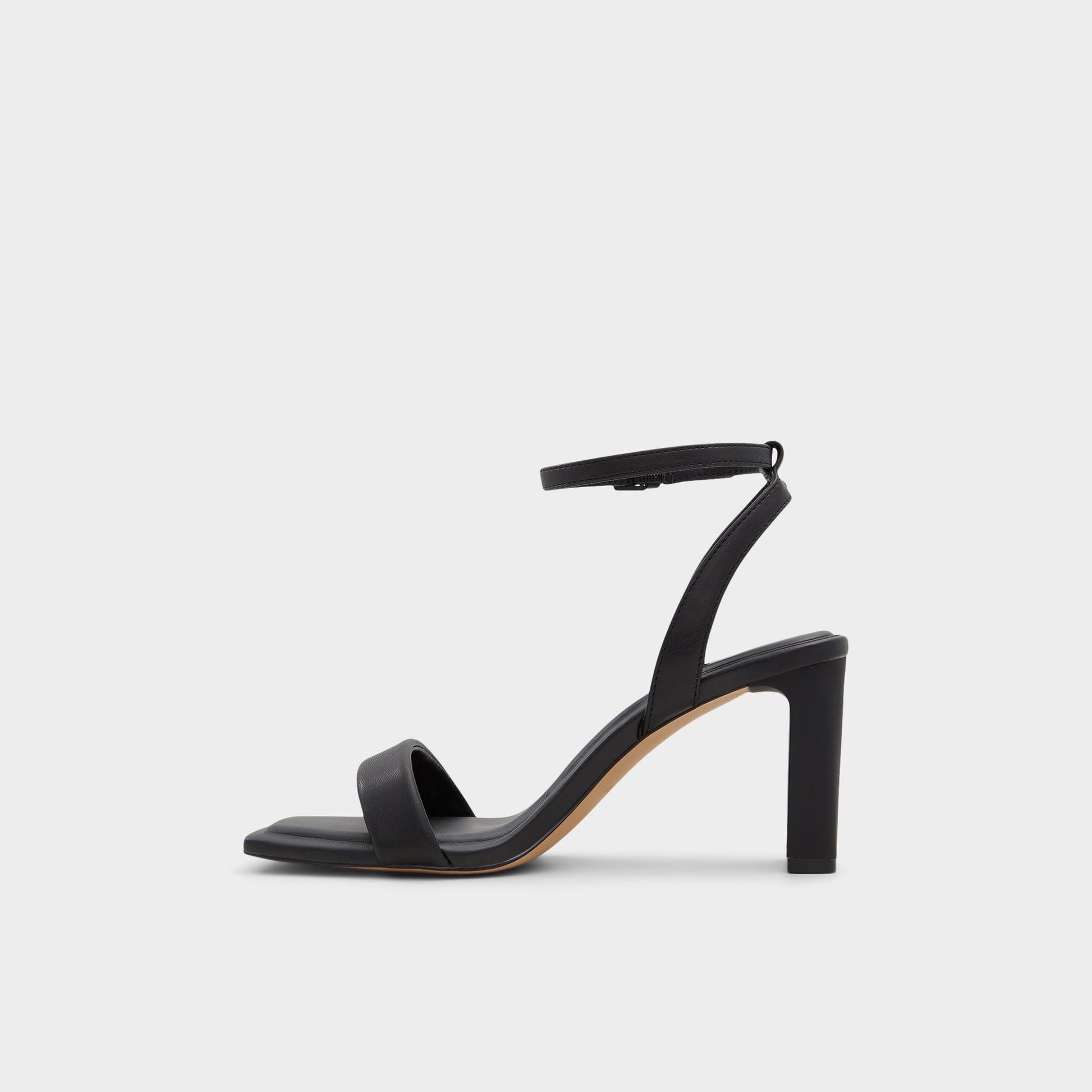 Side view of Black Aurorai Strappy heeled sandal