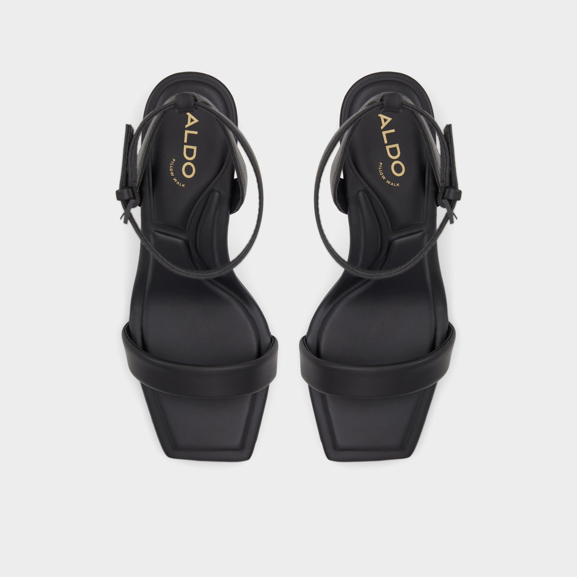 Top-down view of the Black Aurorai Strappy heeled sandal