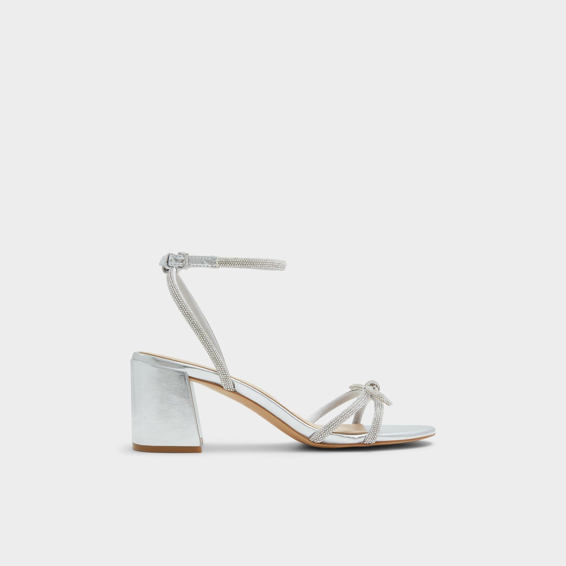 Main View of Silver Bouclette Strappy heeled sandal for Womens