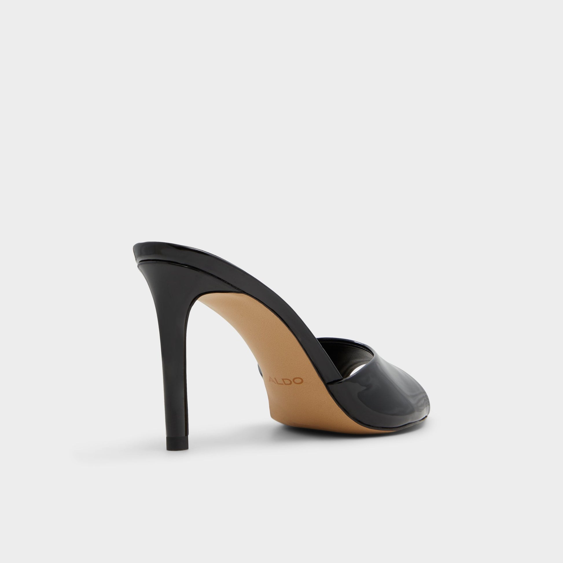 Three-quarter angle of Black Anniebrilden Heeled mule's back side