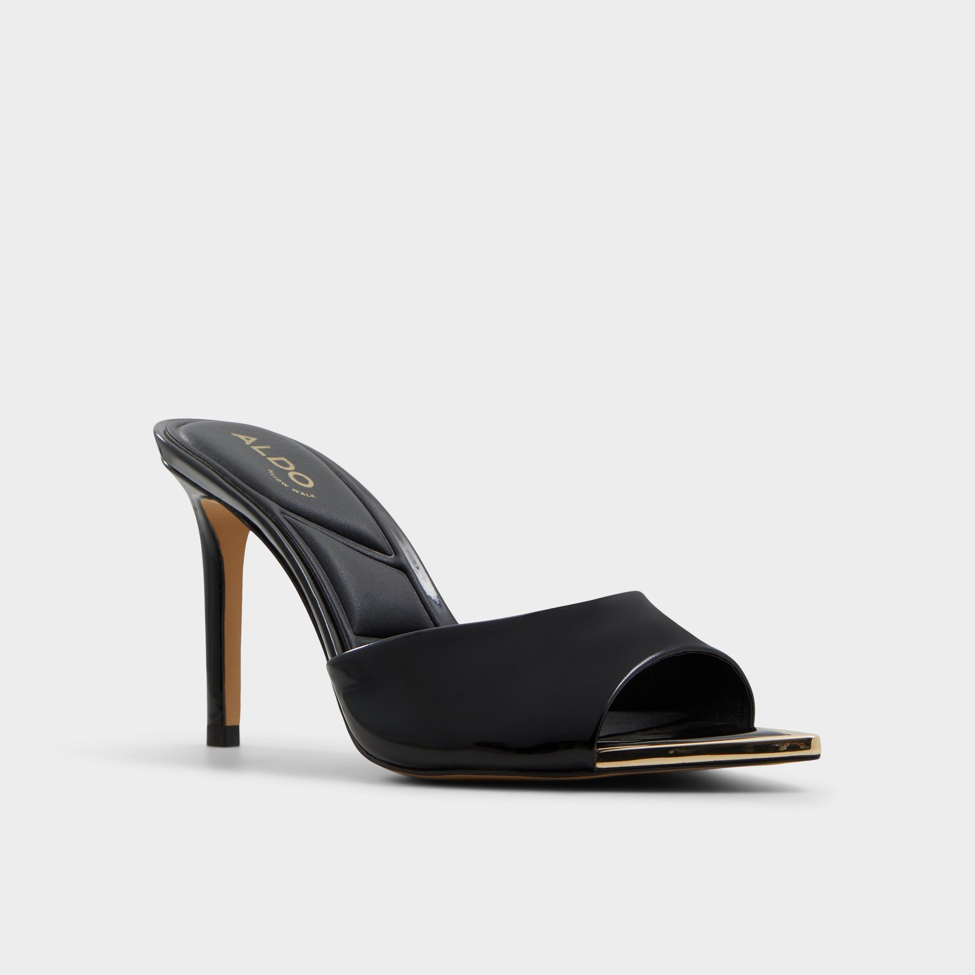 Three-quarter angle of Black Anniebrilden Heeled mule's front side