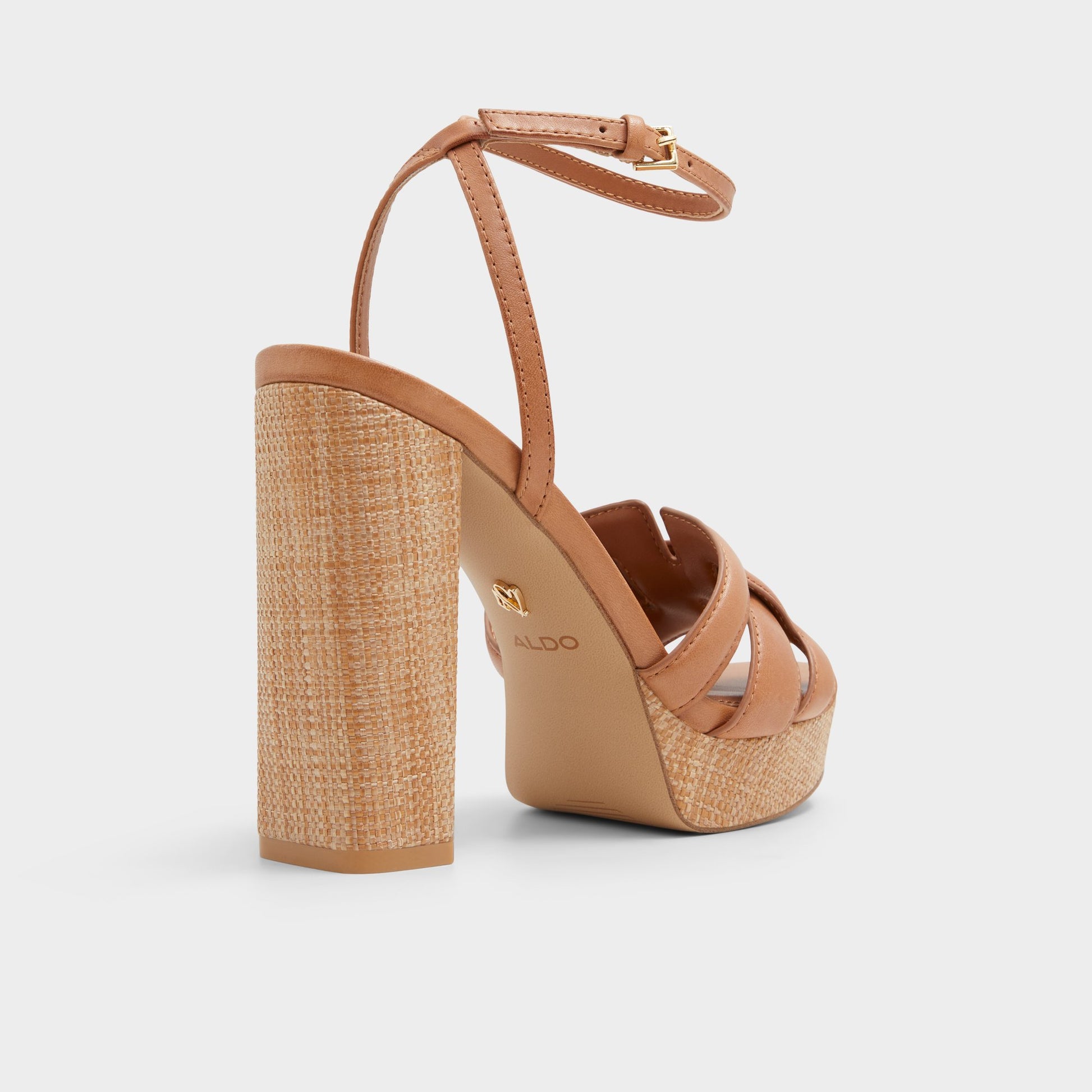 Three-quarter angle of Medium Brown Valaberel Strappy heeled sandal's back side