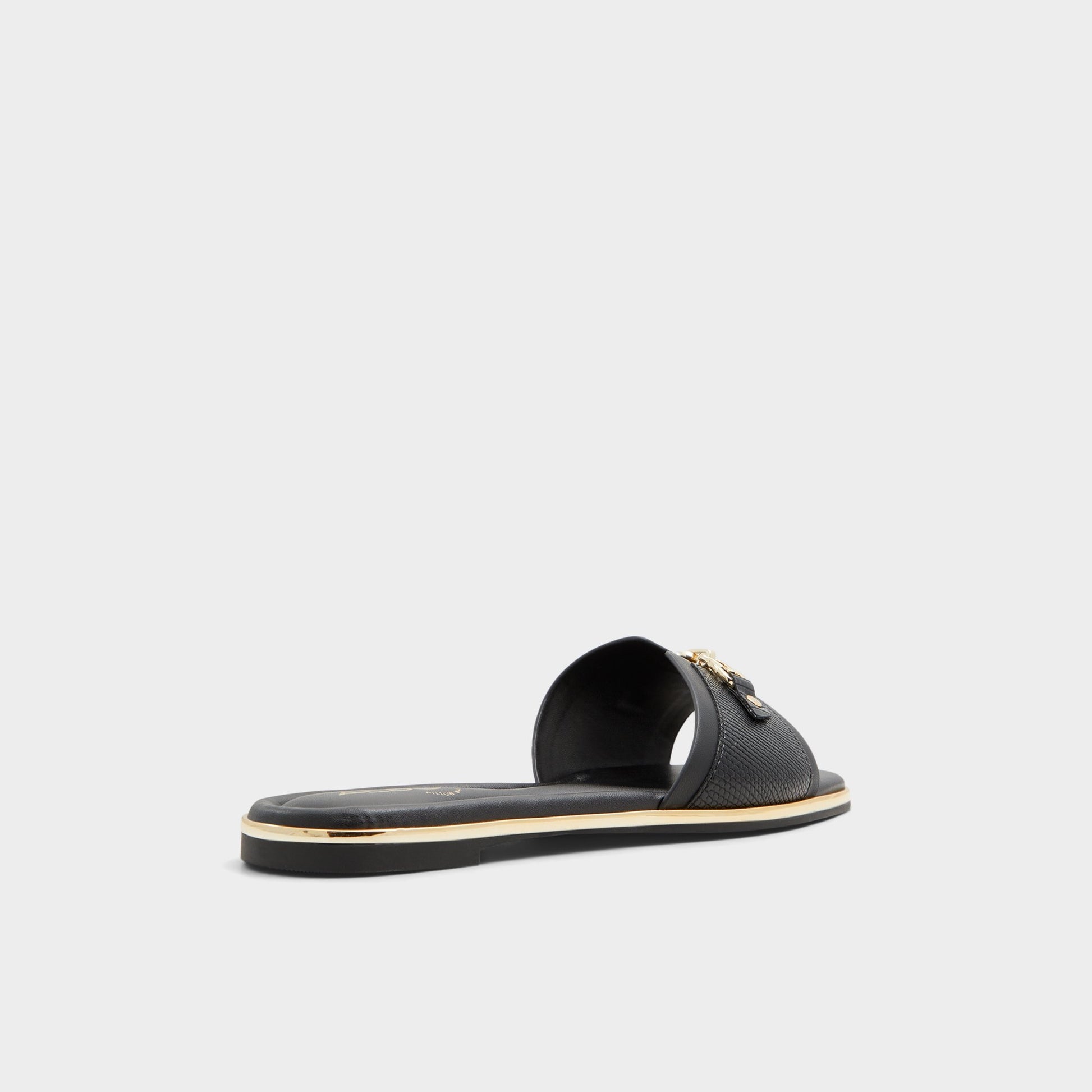 Three-quarter angle of Black Alamassi Slide sandal's back side