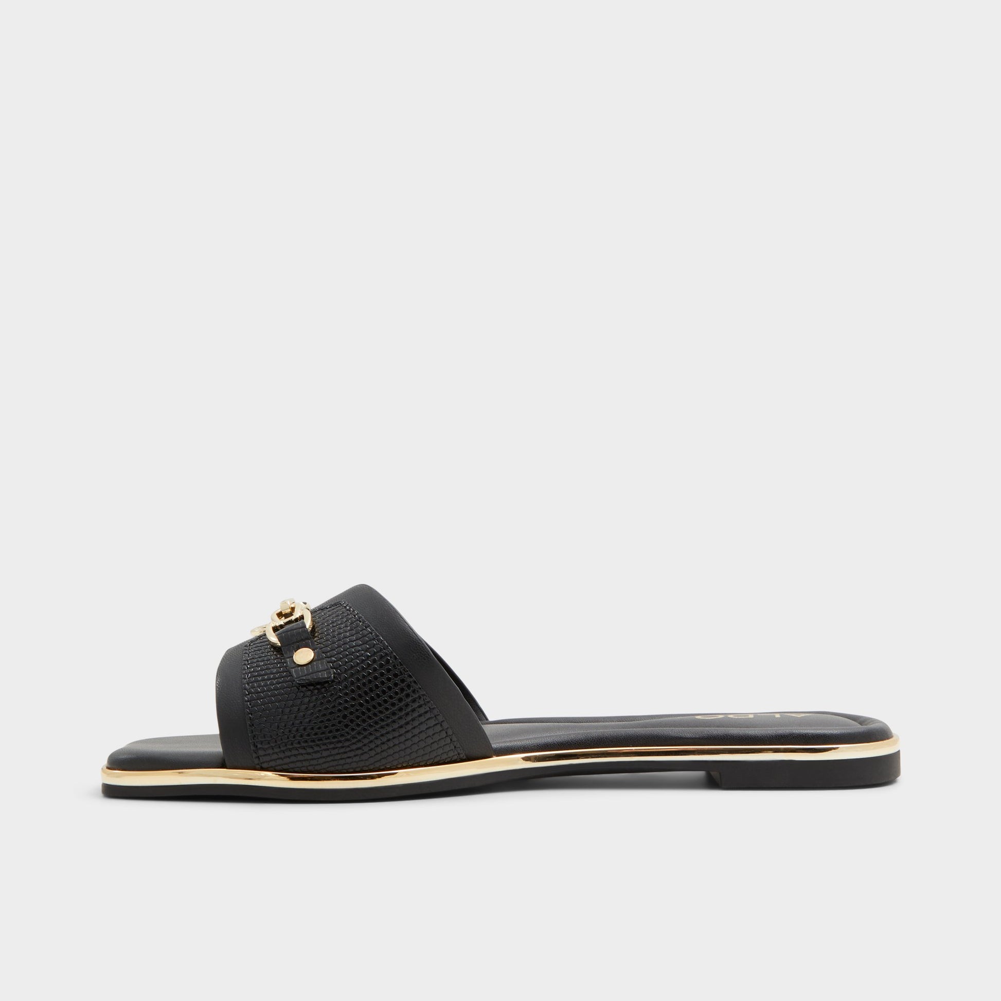 Side view of Black Alamassi Slide sandal