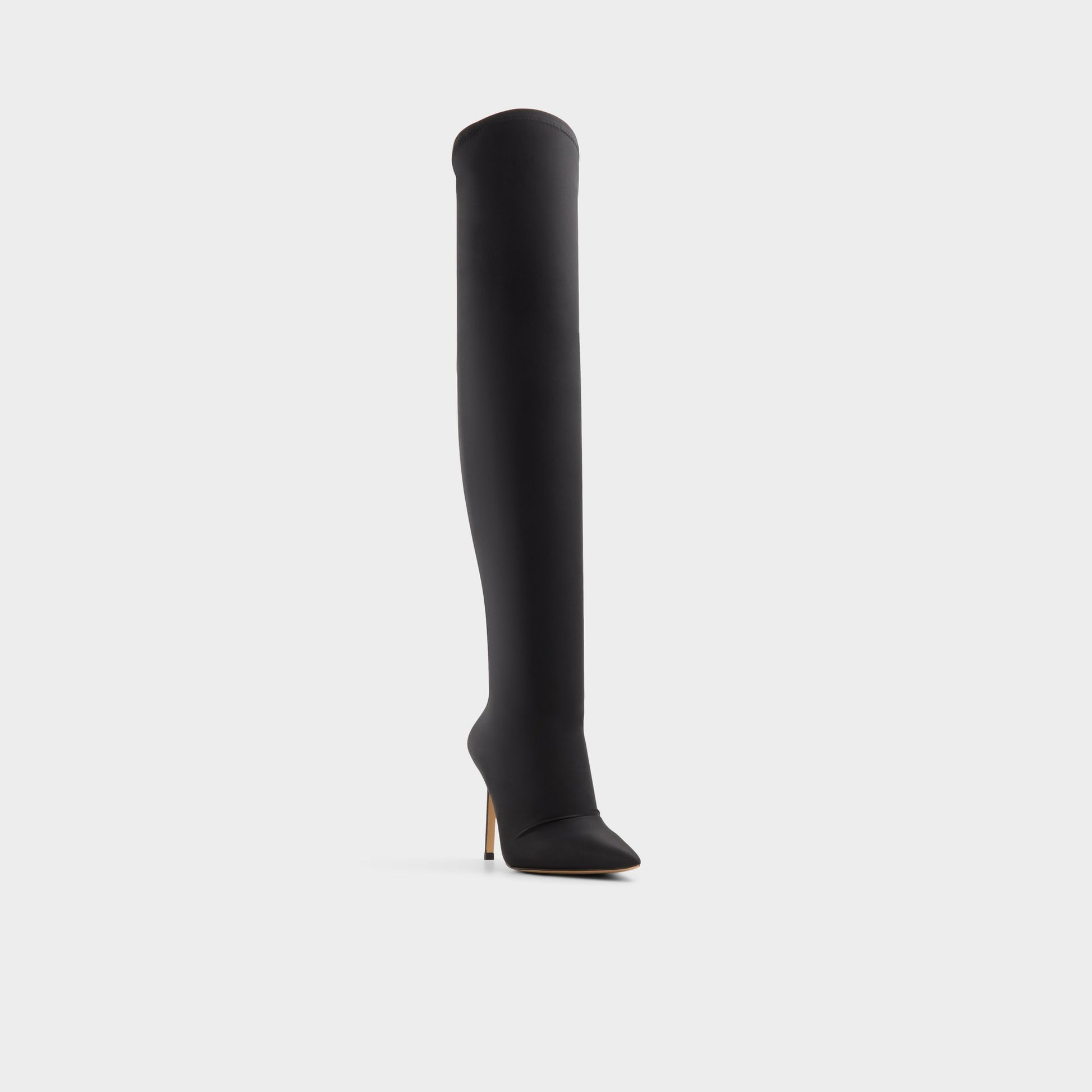 Three-quarter angle of Black Venetia Over-the-knee boot's front side