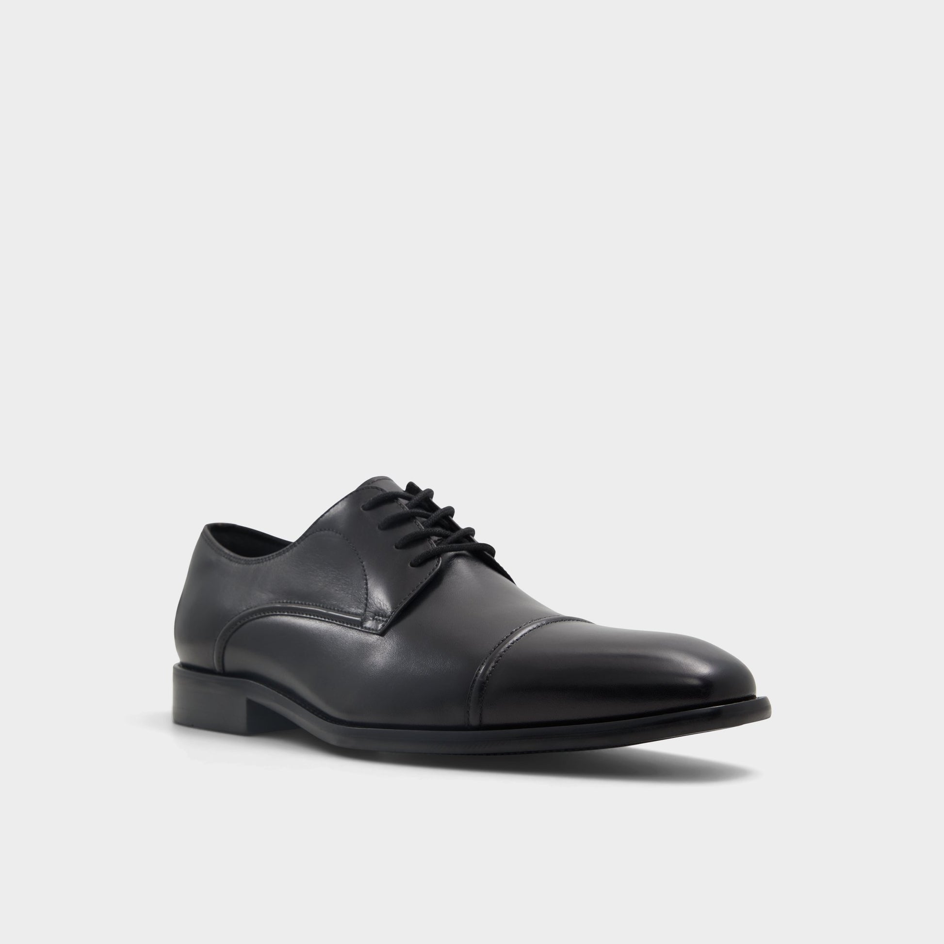 Three-quarter angle of Black Drayson Derby shoe's front side