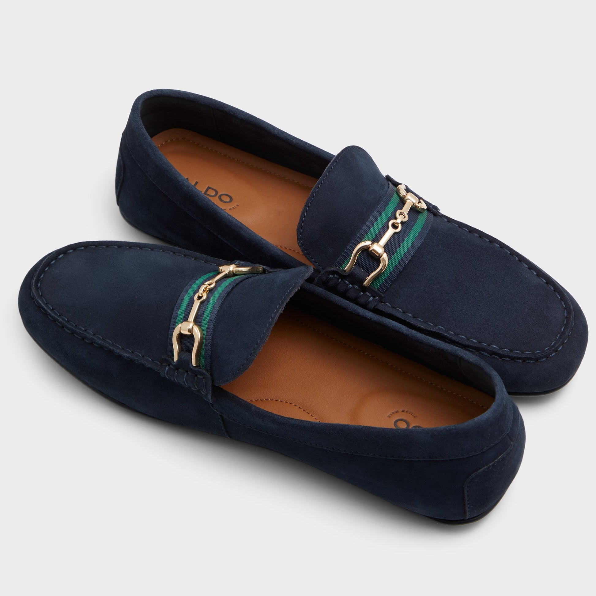 Highlighted view of a pair of Navy Spanner Driving shoes