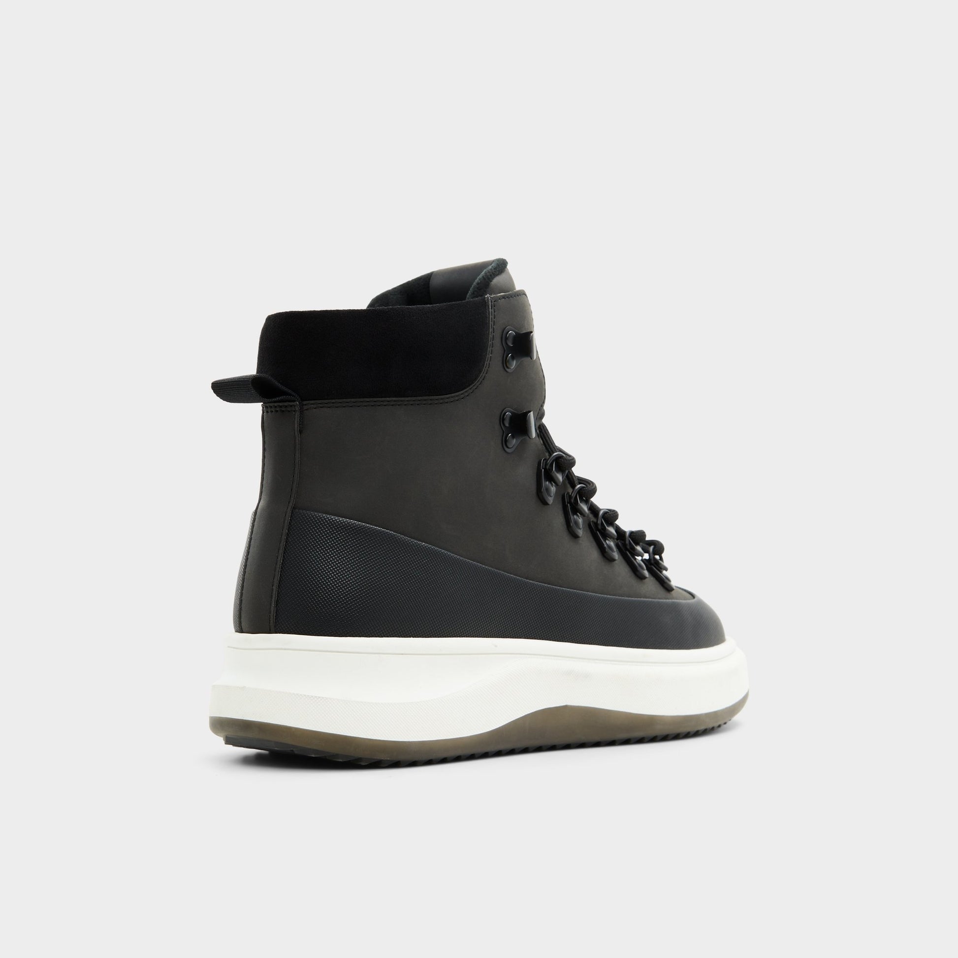 Three-quarter angle of Black Gibson Lace-up boot's back side