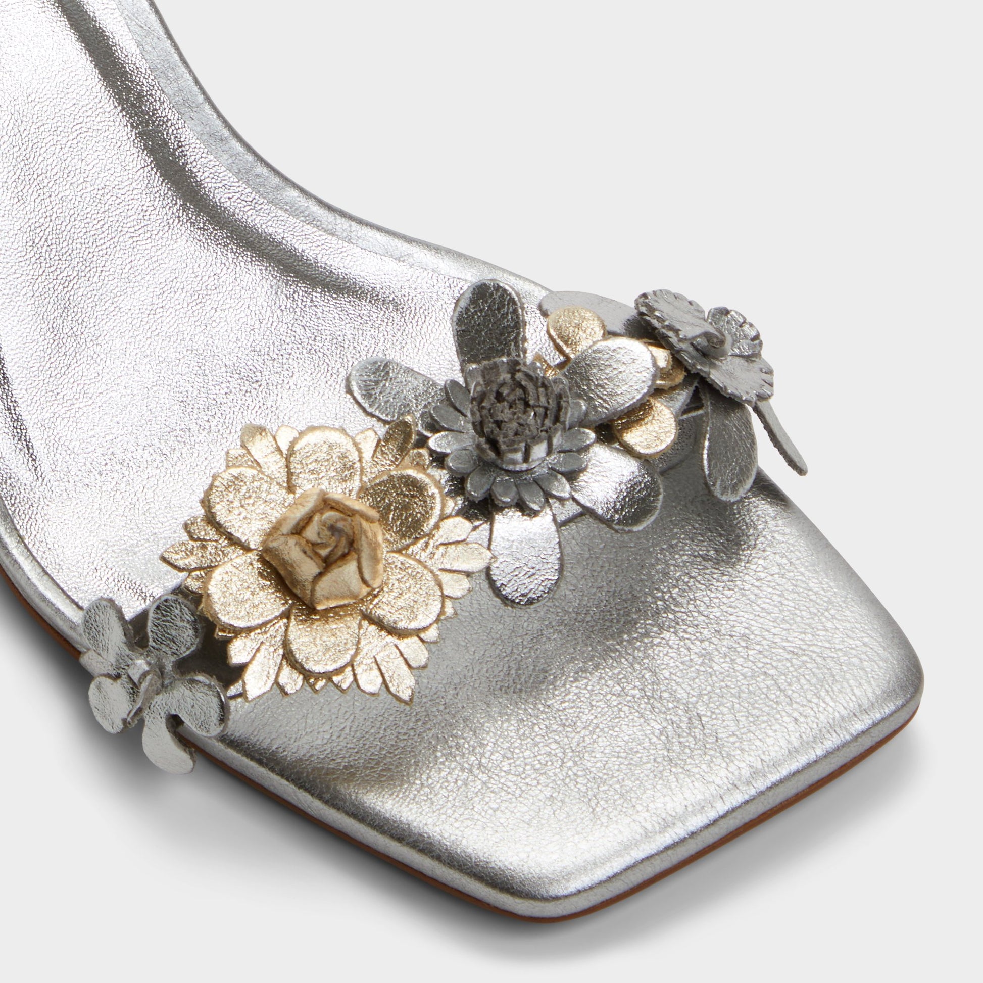 Close-up of the Metallic Multi Fiorela Strappy heeled sandal