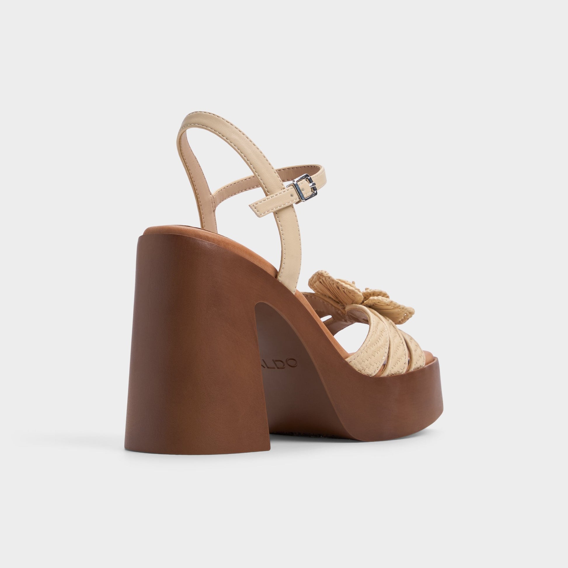 Three-quarter angle of Light Beige Beachbloom Strappy heeled sandal's back side