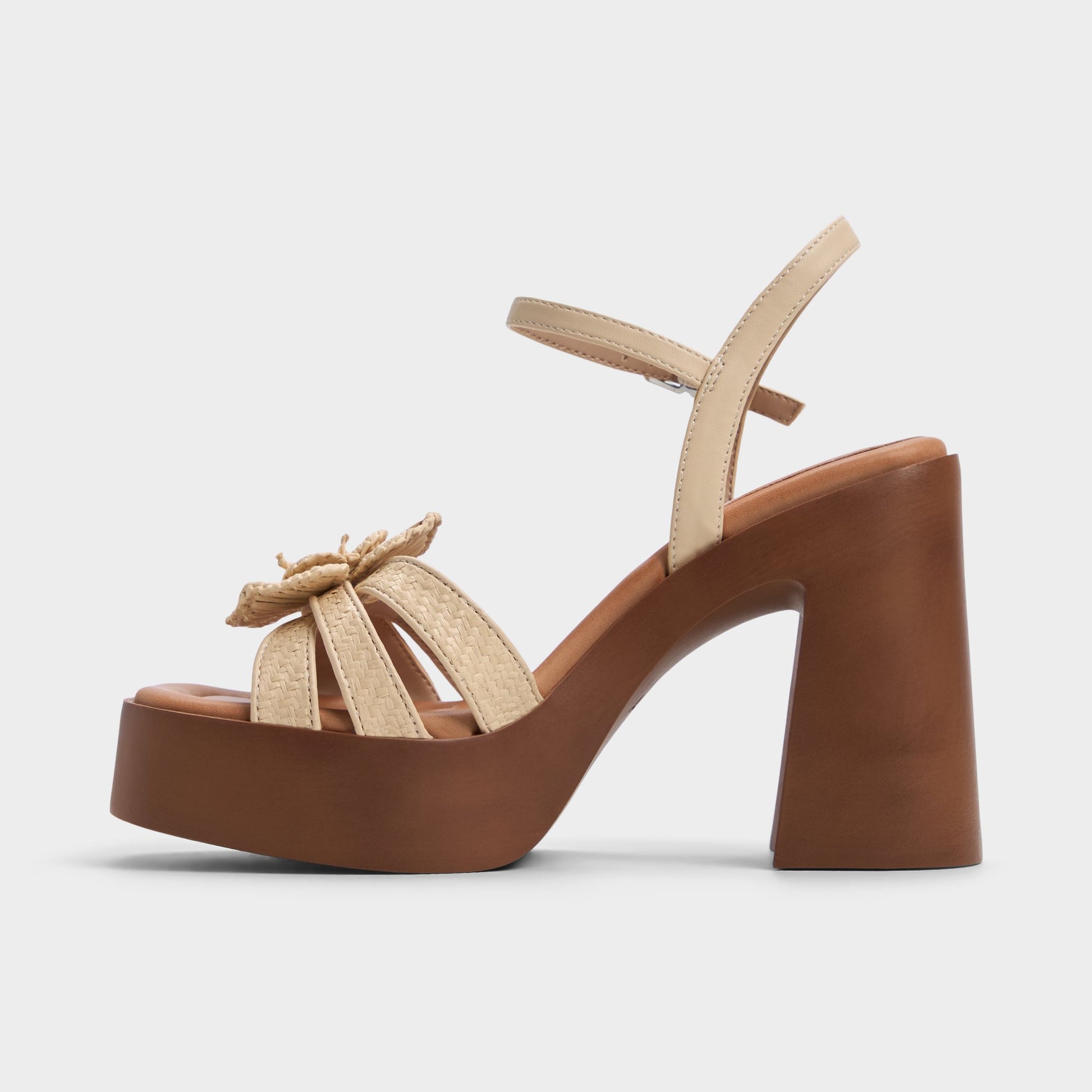 Side view of Light Beige Beachbloom Strappy heeled sandal