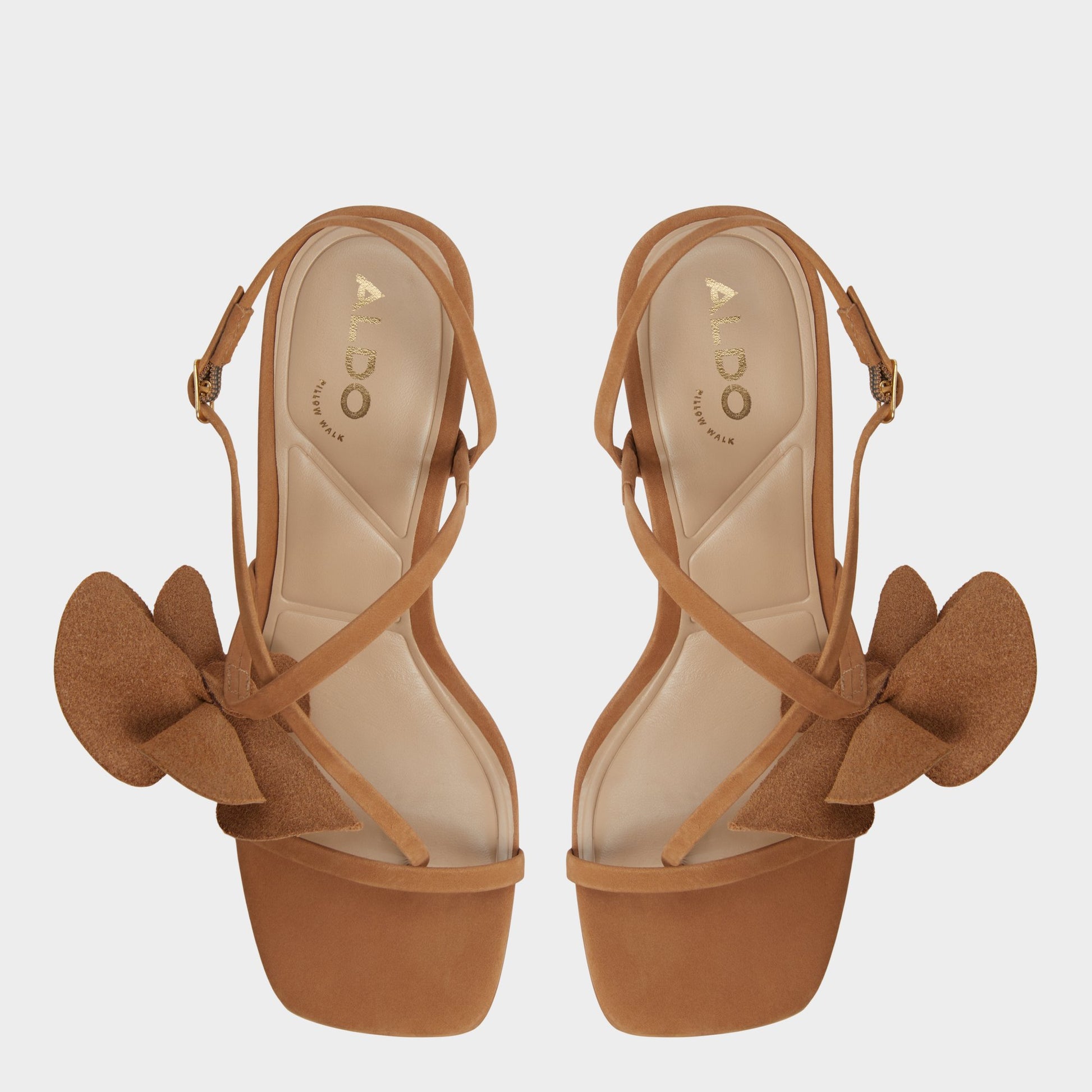 Top-down view of the Light Brown Sandflower Strappy heeled sandal