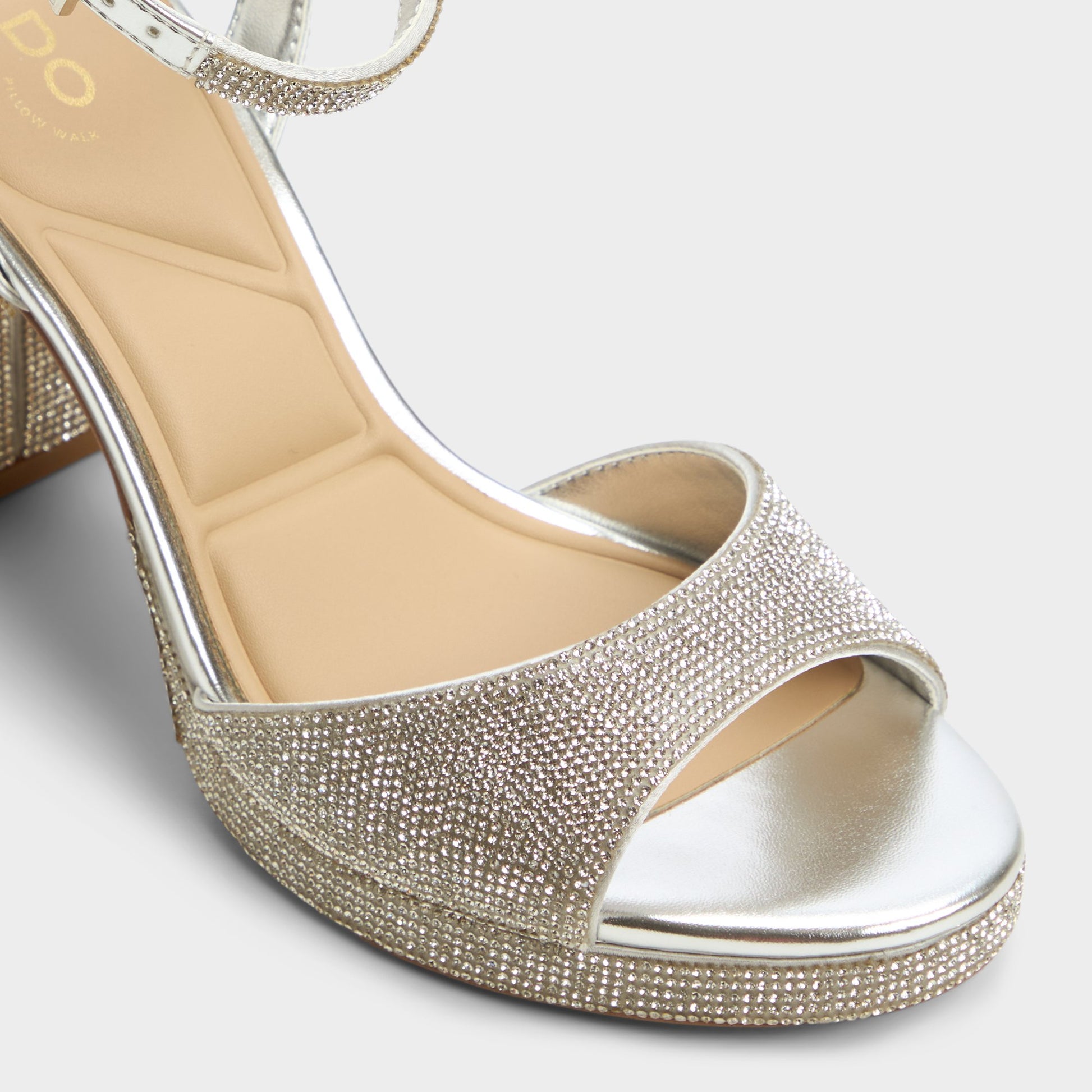 Close-up of the Silver Alluring Strappy heeled sandal