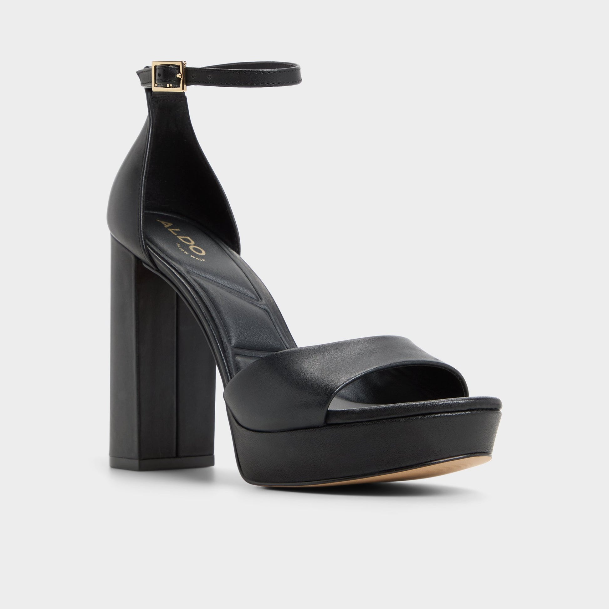 Three-quarter angle of Other Black Enaegyn2.0 Strappy heeled sandal's front side