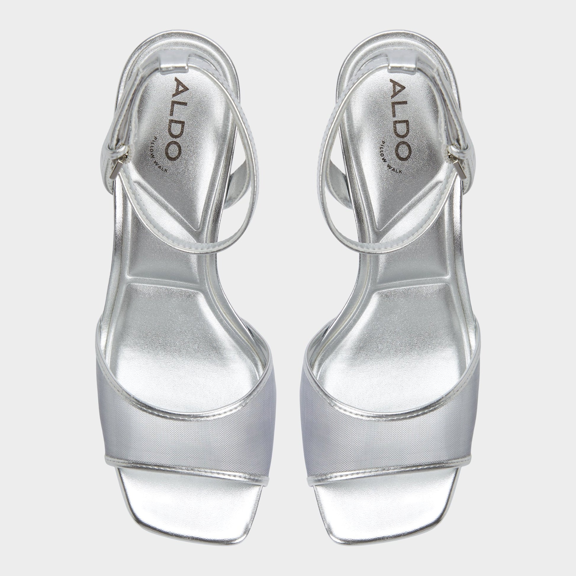 Top-down view of the Silver Chicglimmer Strappy heeled sandal