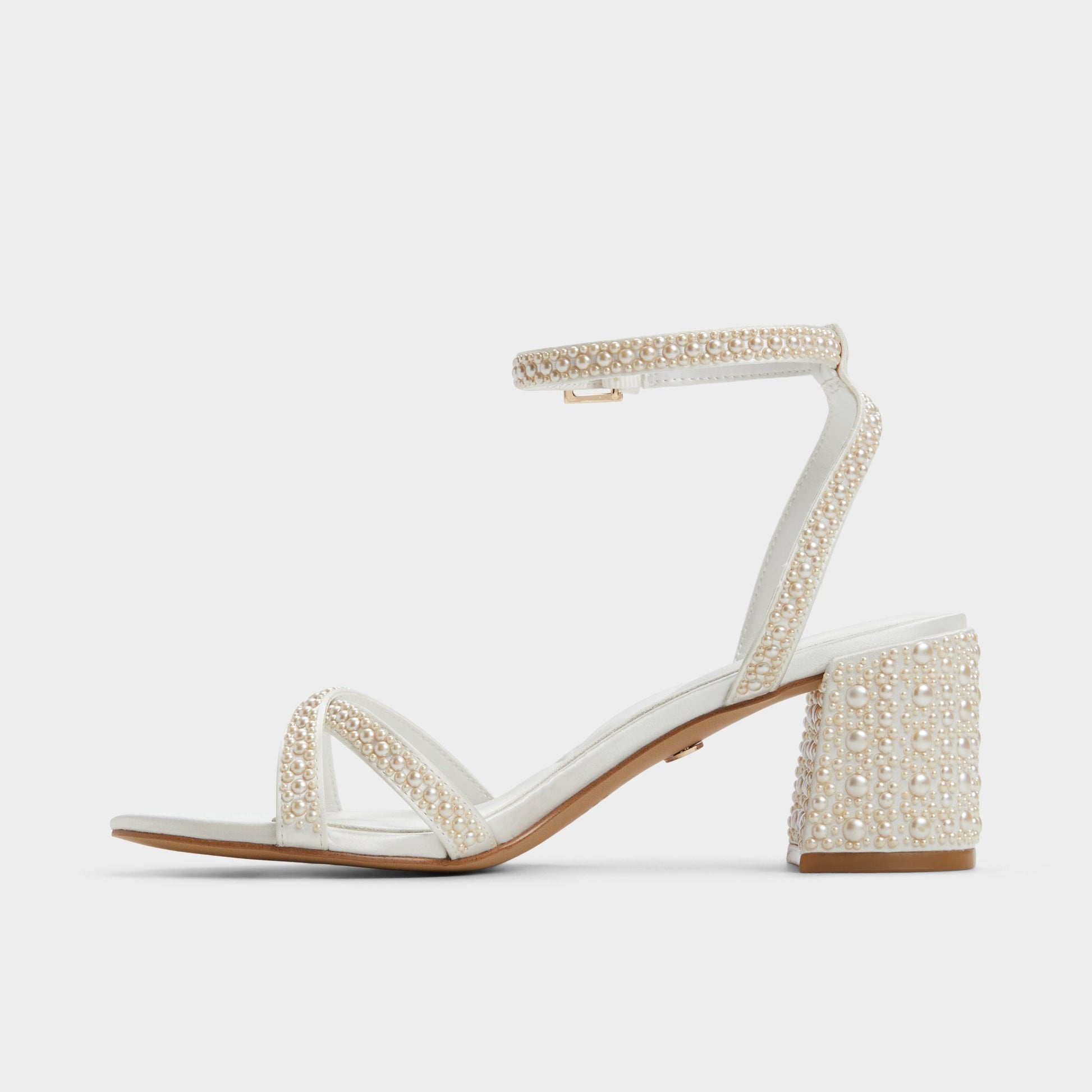 Side view of Other White Bouclettie Strappy heeled sandal