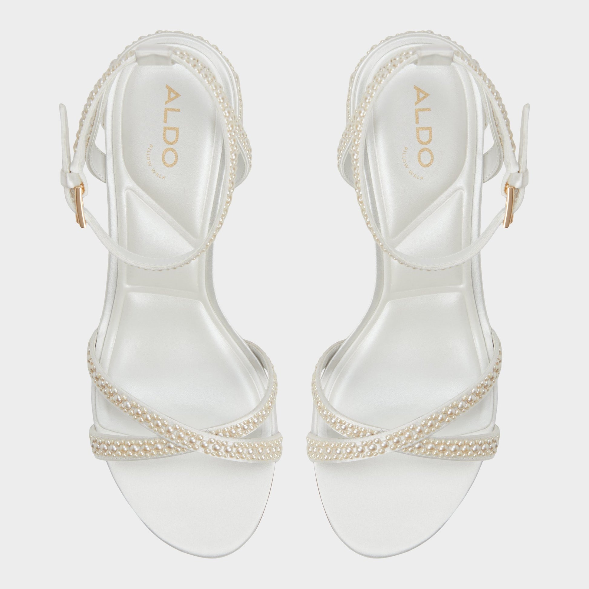 Top-down view of the Other White Bouclettie Strappy heeled sandal