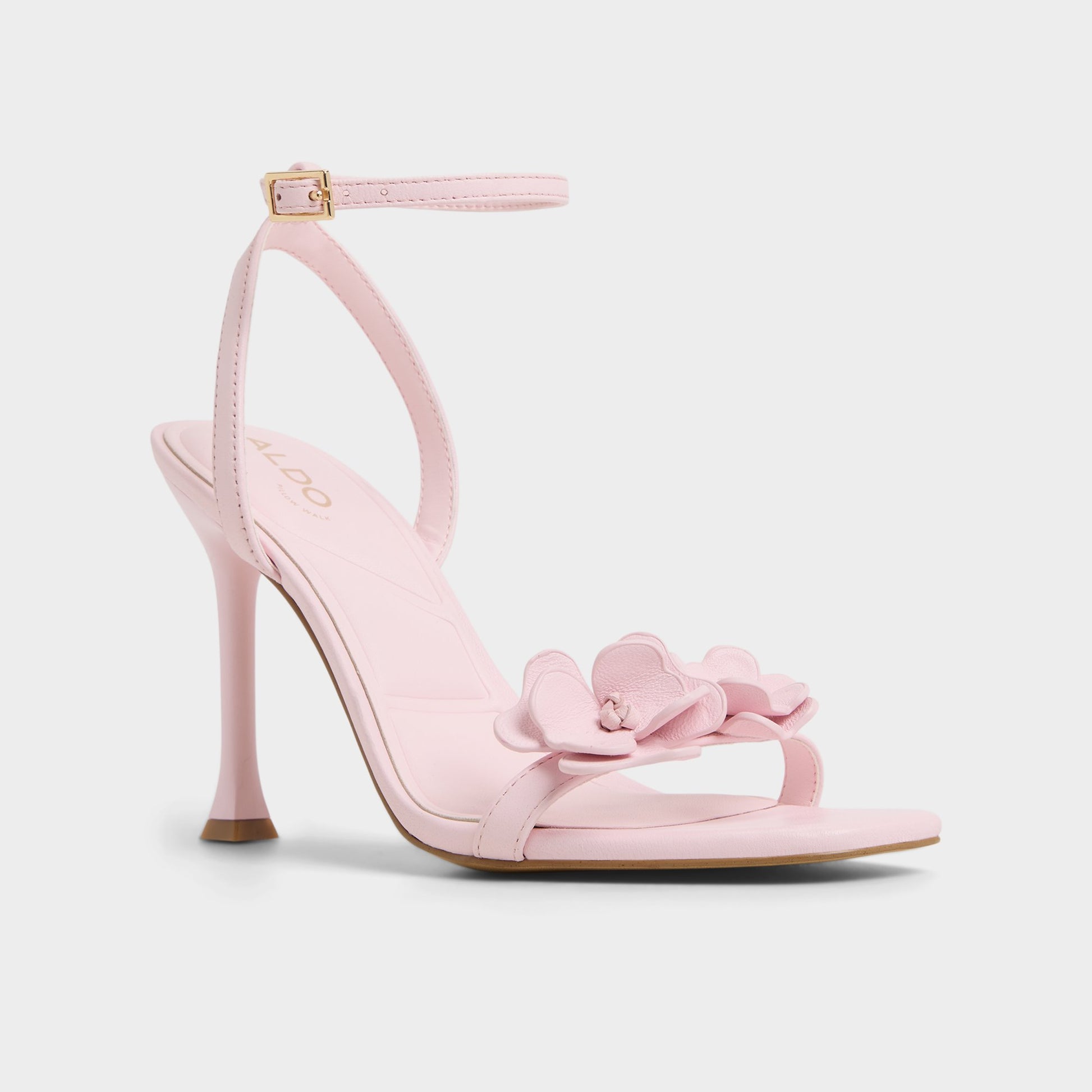 Three-quarter angle of Light Pink Daisylily Strappy heeled sandal's front side