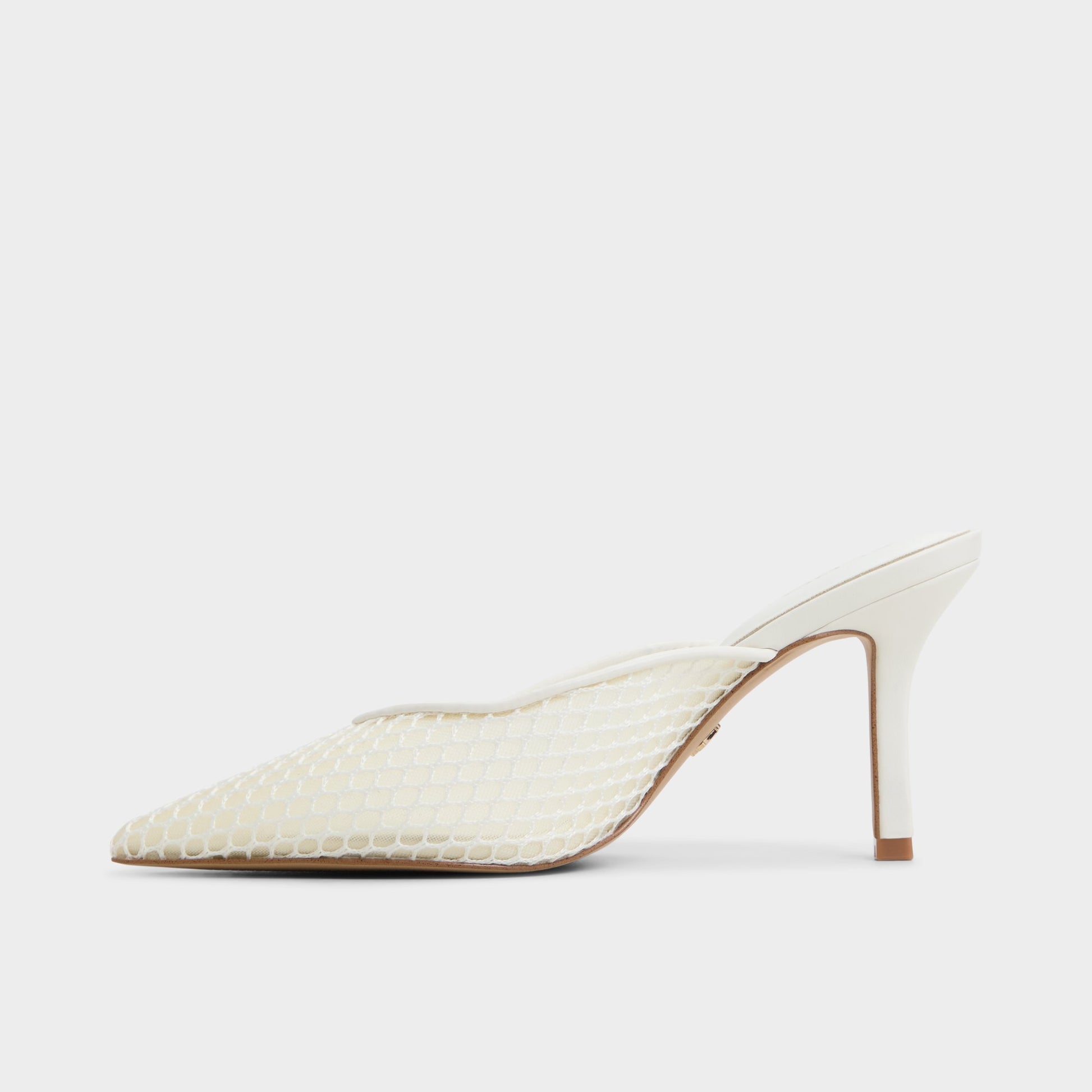 Side view of Open White Gamilia Heeled mule