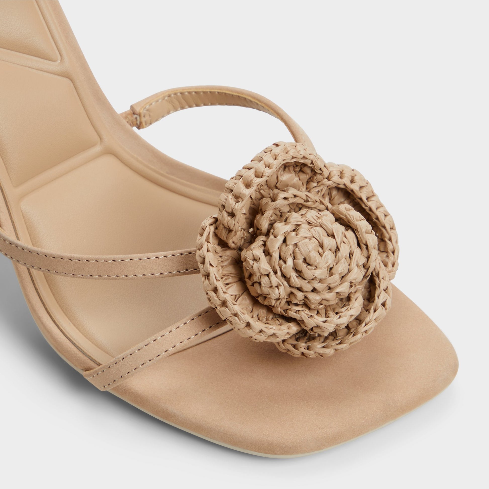 Close-up of the Sand Wildblossom Strappy heeled sandal