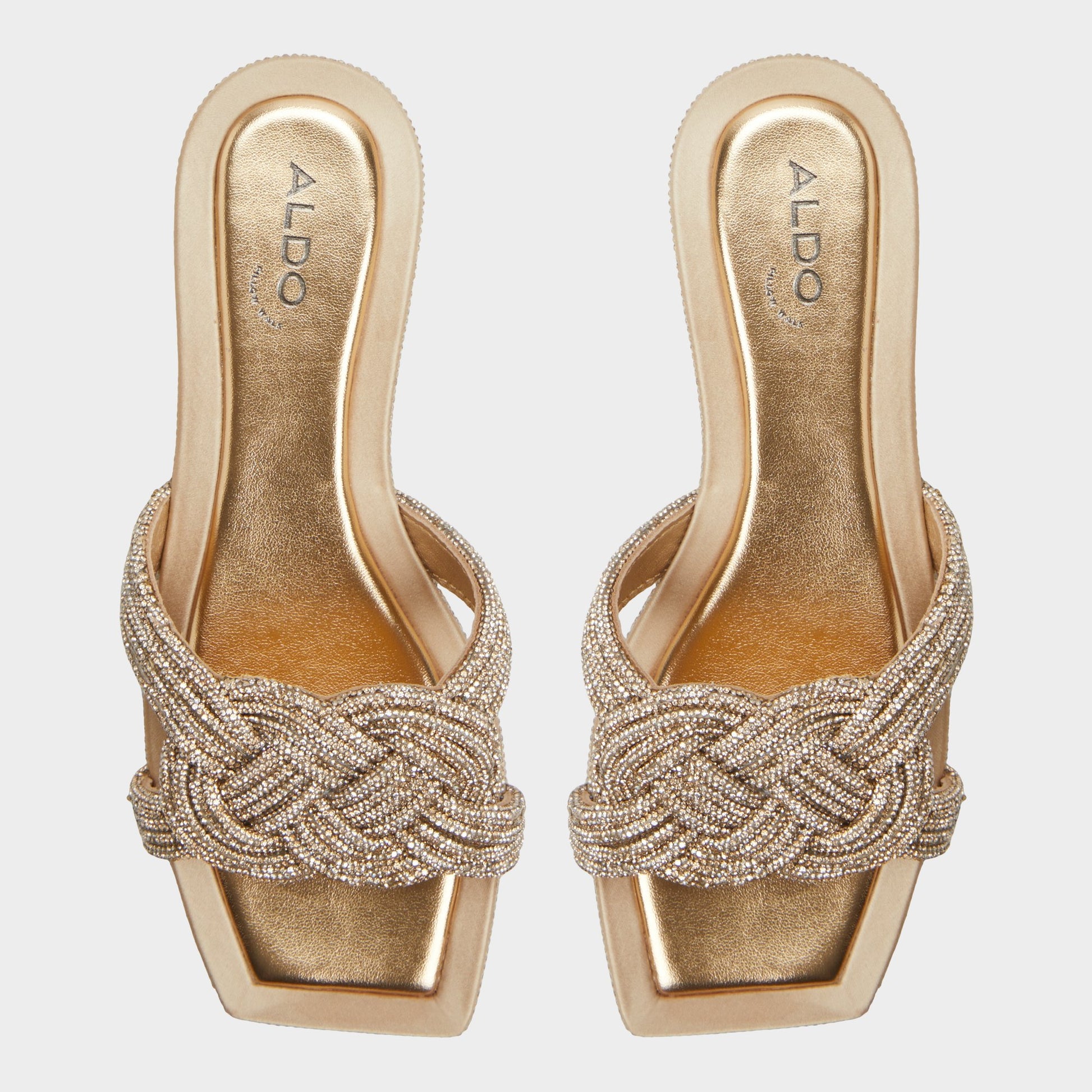 Top-down view of the Gold Karlina Slide sandal