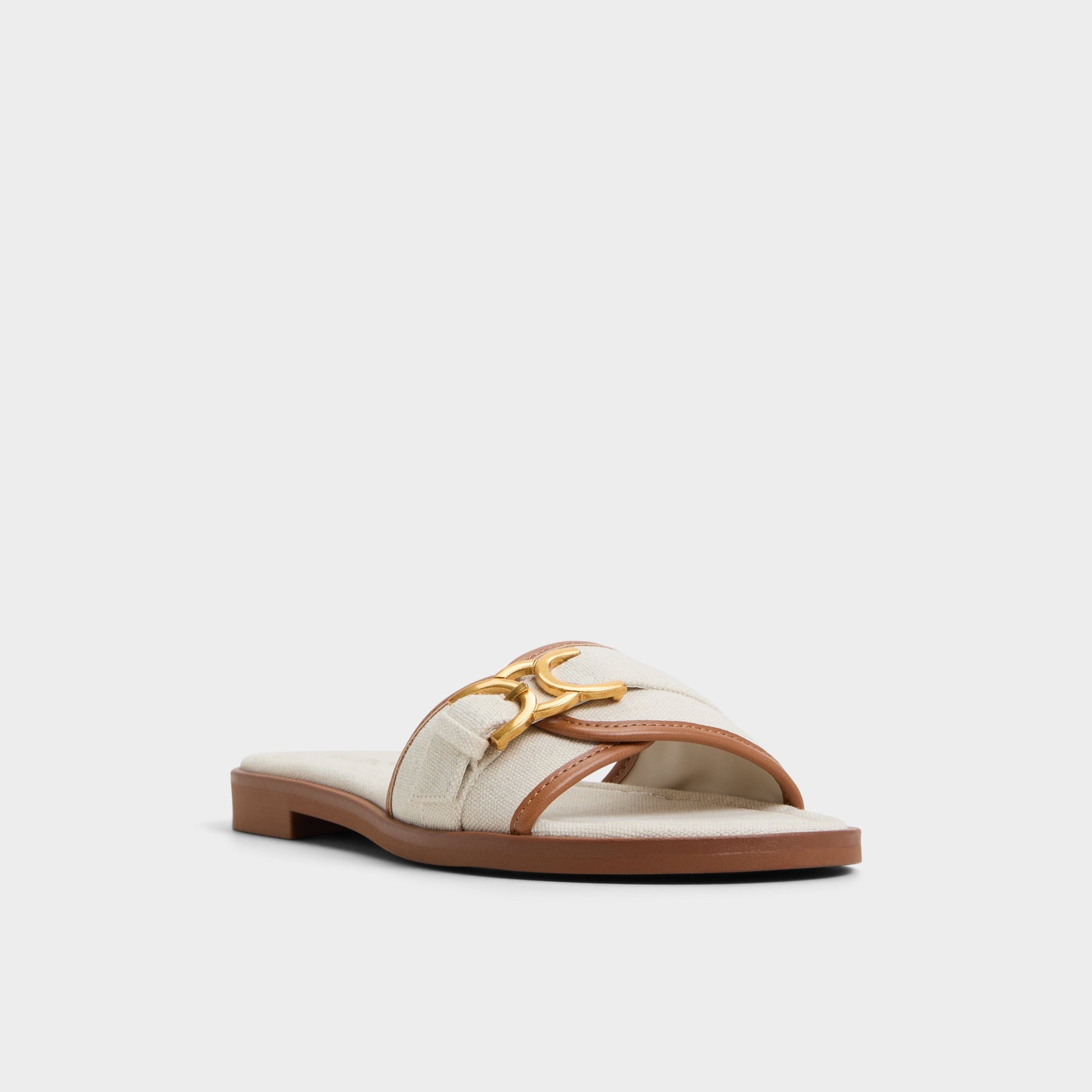 Three-quarter angle of White Combo Dallaedar Slide sandal's front side
