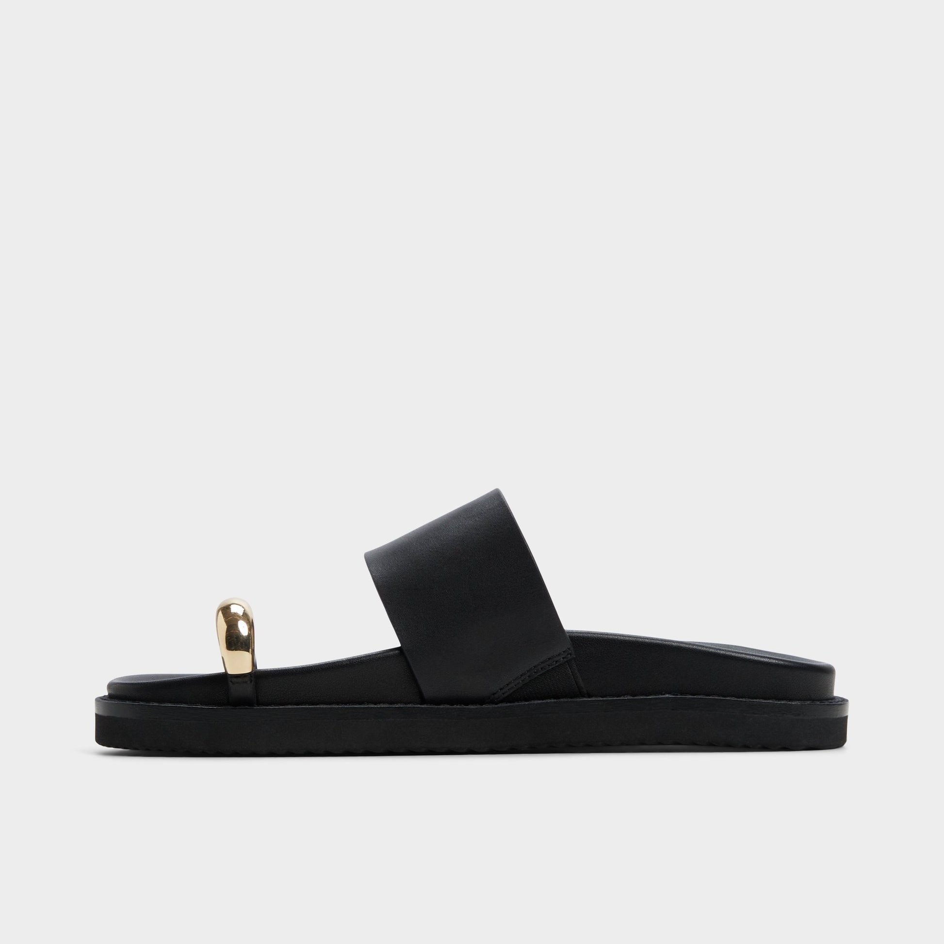 Side view of Black Beachstroll Footbed sandal