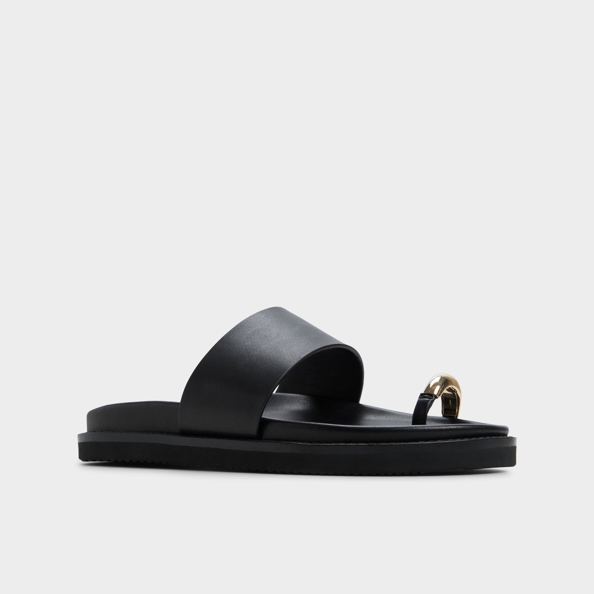 Three-quarter angle of Black Beachstroll Footbed sandal's front side