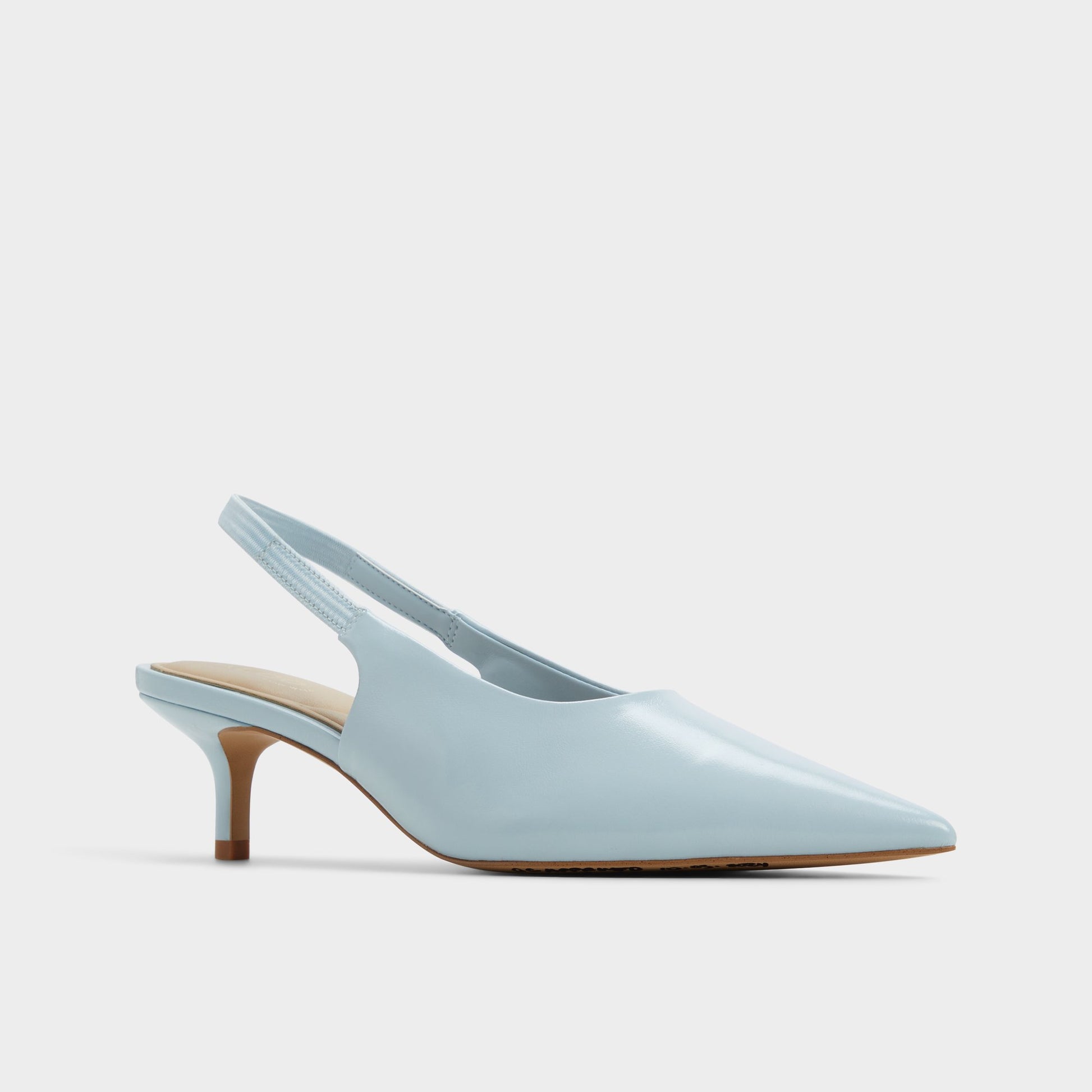 Angle de trois quarts de la face avant de Bleu Pastel Oceweth Talon haut à bride arrière