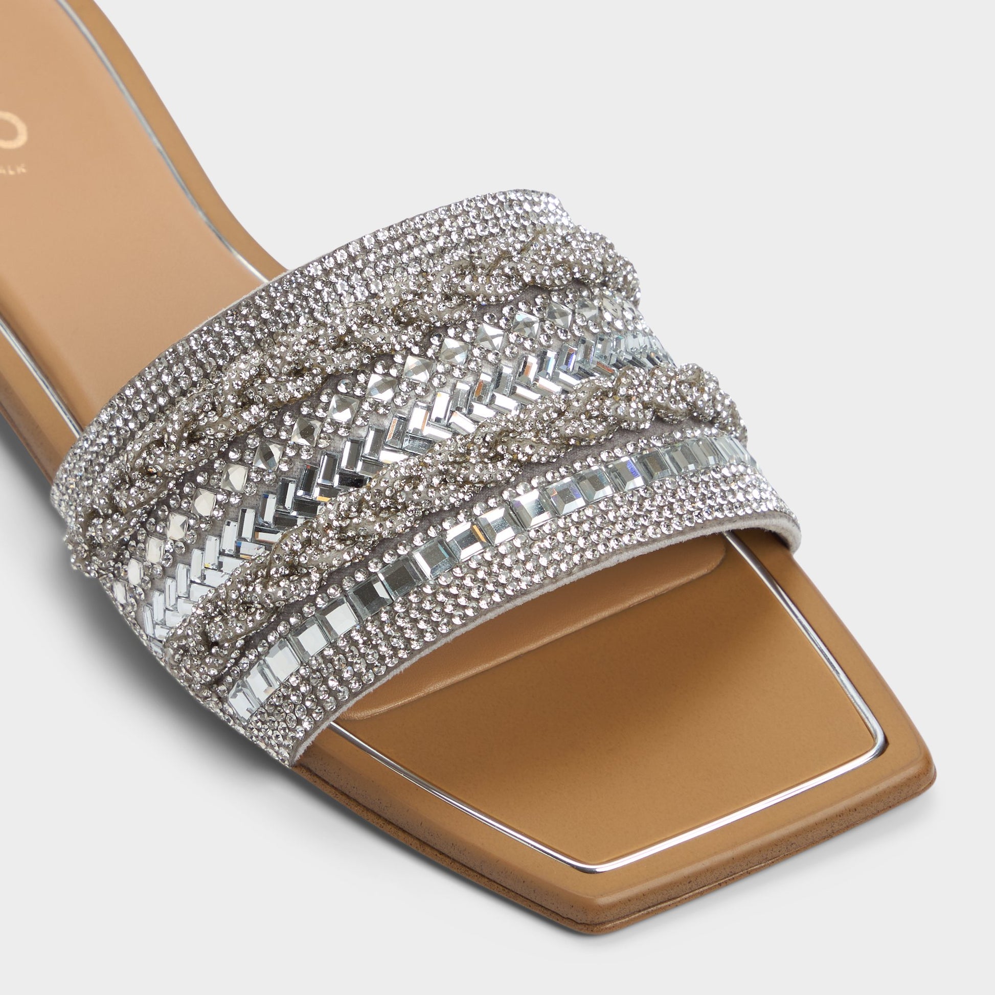 Close-up of the Silver Navalia Slide sandal