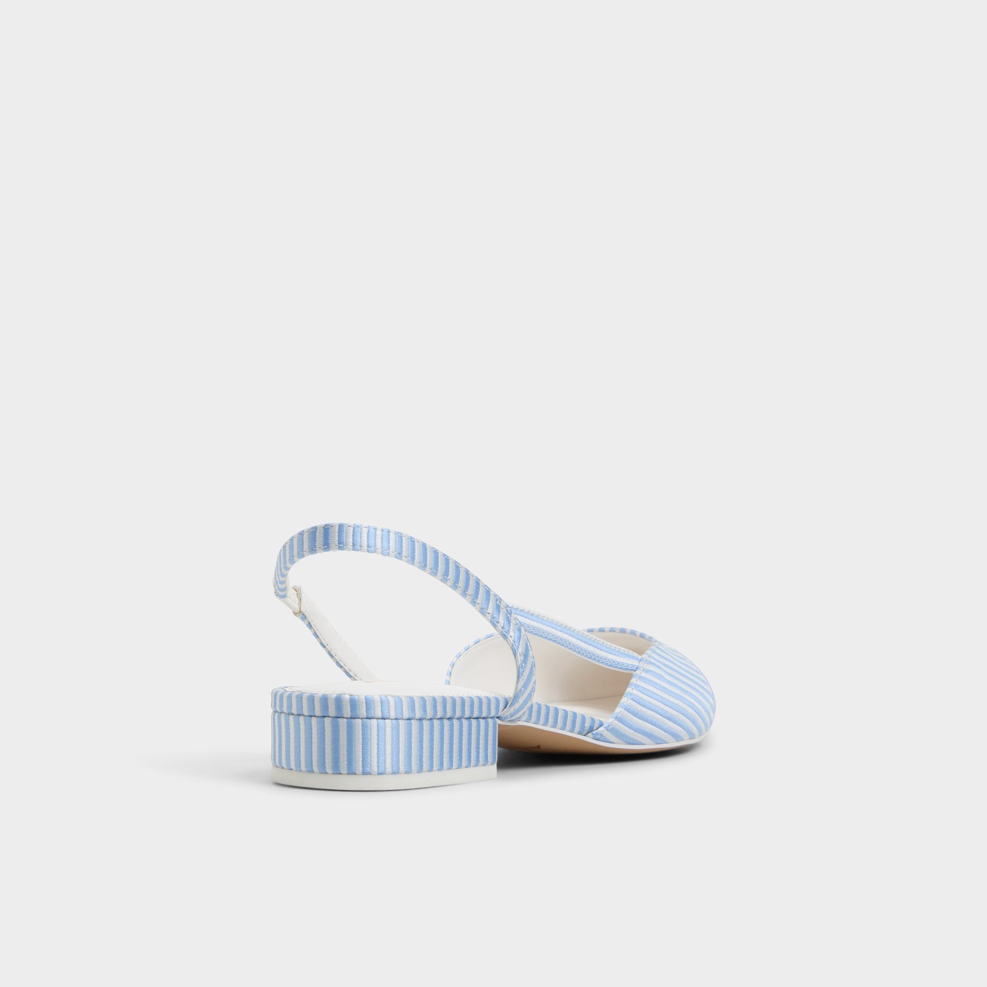 Three-quarter angle of Blue/White Combo Clementinne Sling back high heel's back side