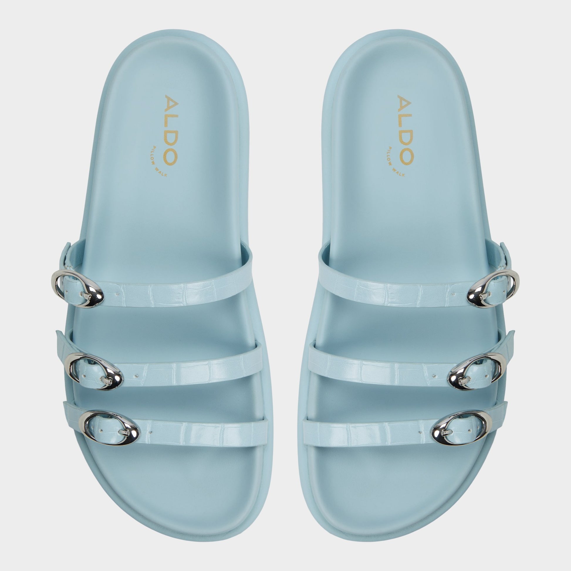 Top-down view of the Pastel Blue Zephyra Footbed sandal