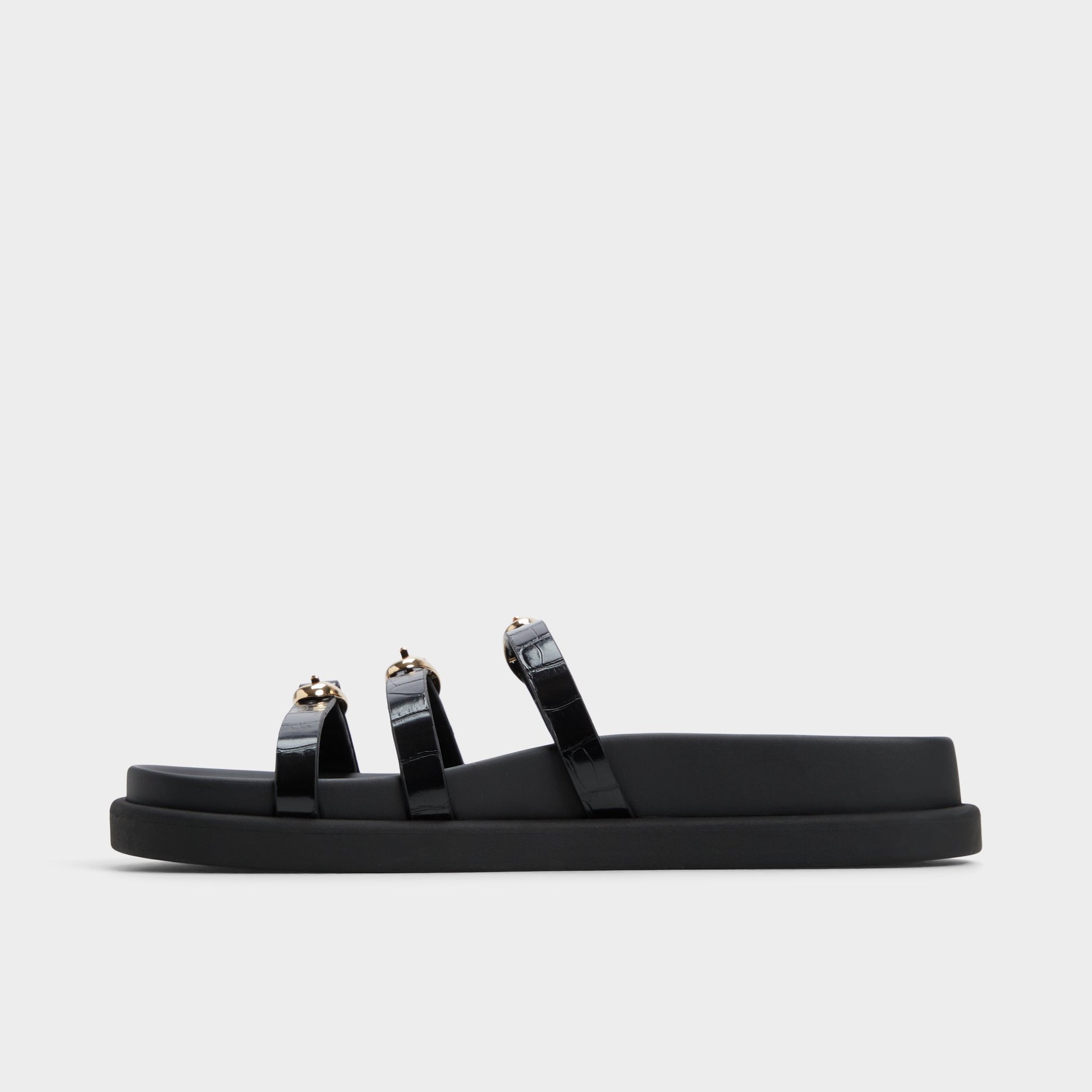 Side view of Black Zephyra Footbed sandal