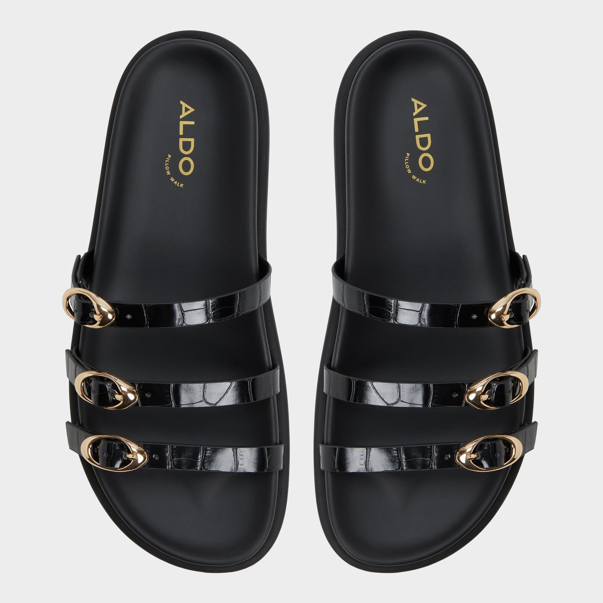 Top-down view of the Black Zephyra Footbed sandal