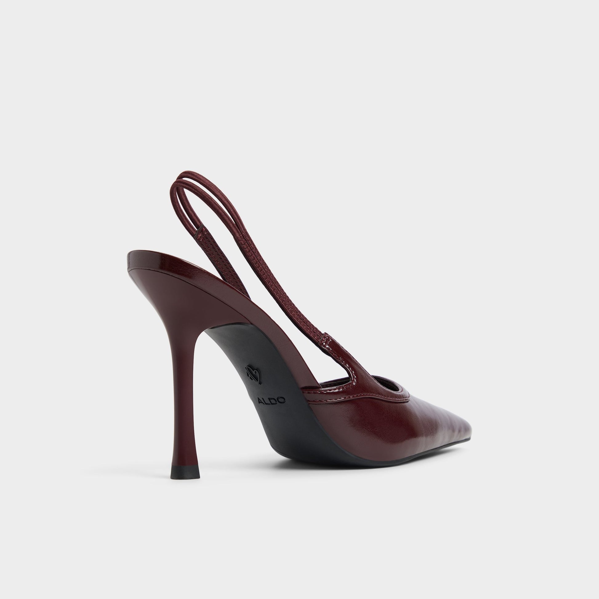 Three-quarter angle of Bordo Evania Slingback heel's back side