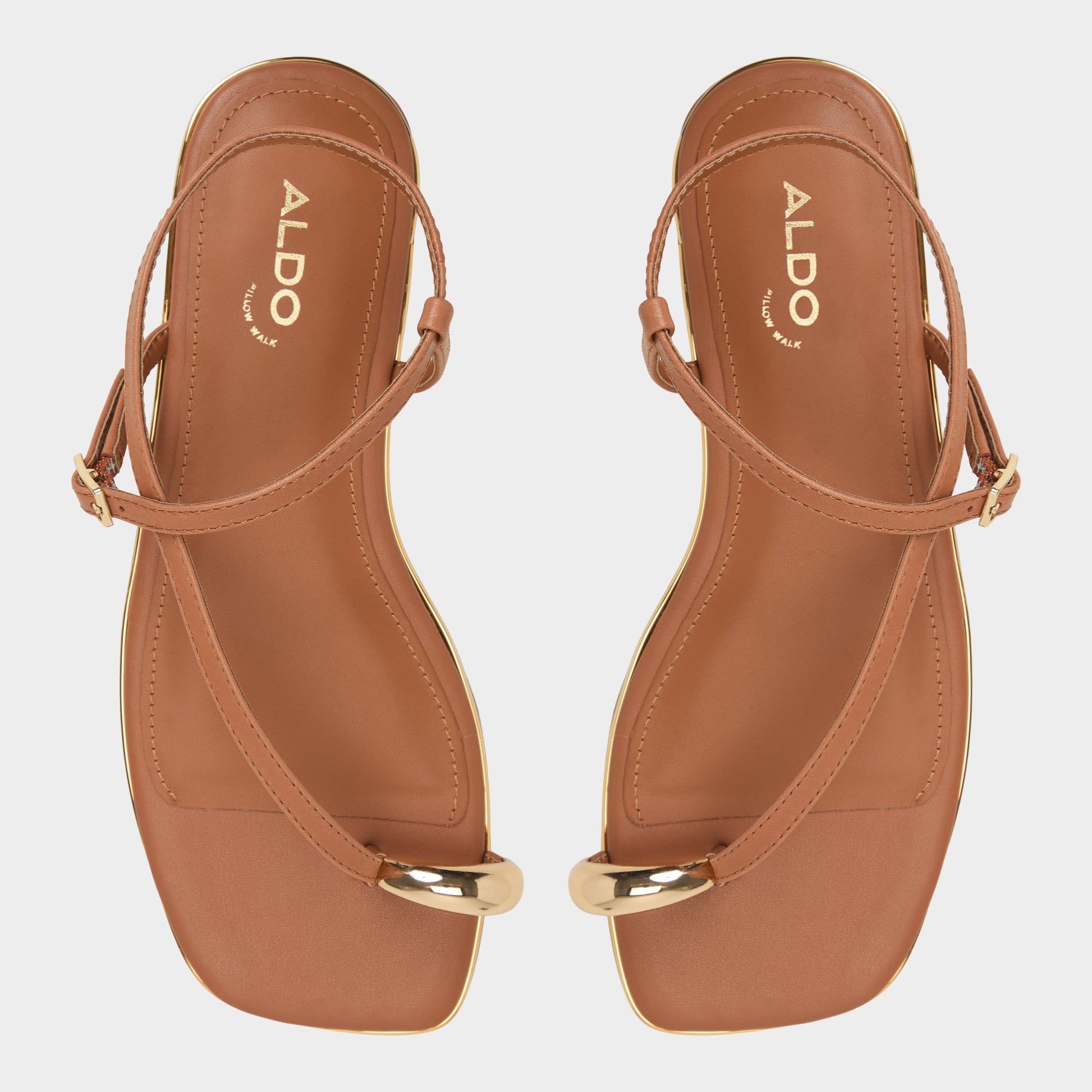 Top-down view of the Medium Brown Jomalina Strappy flat sandal