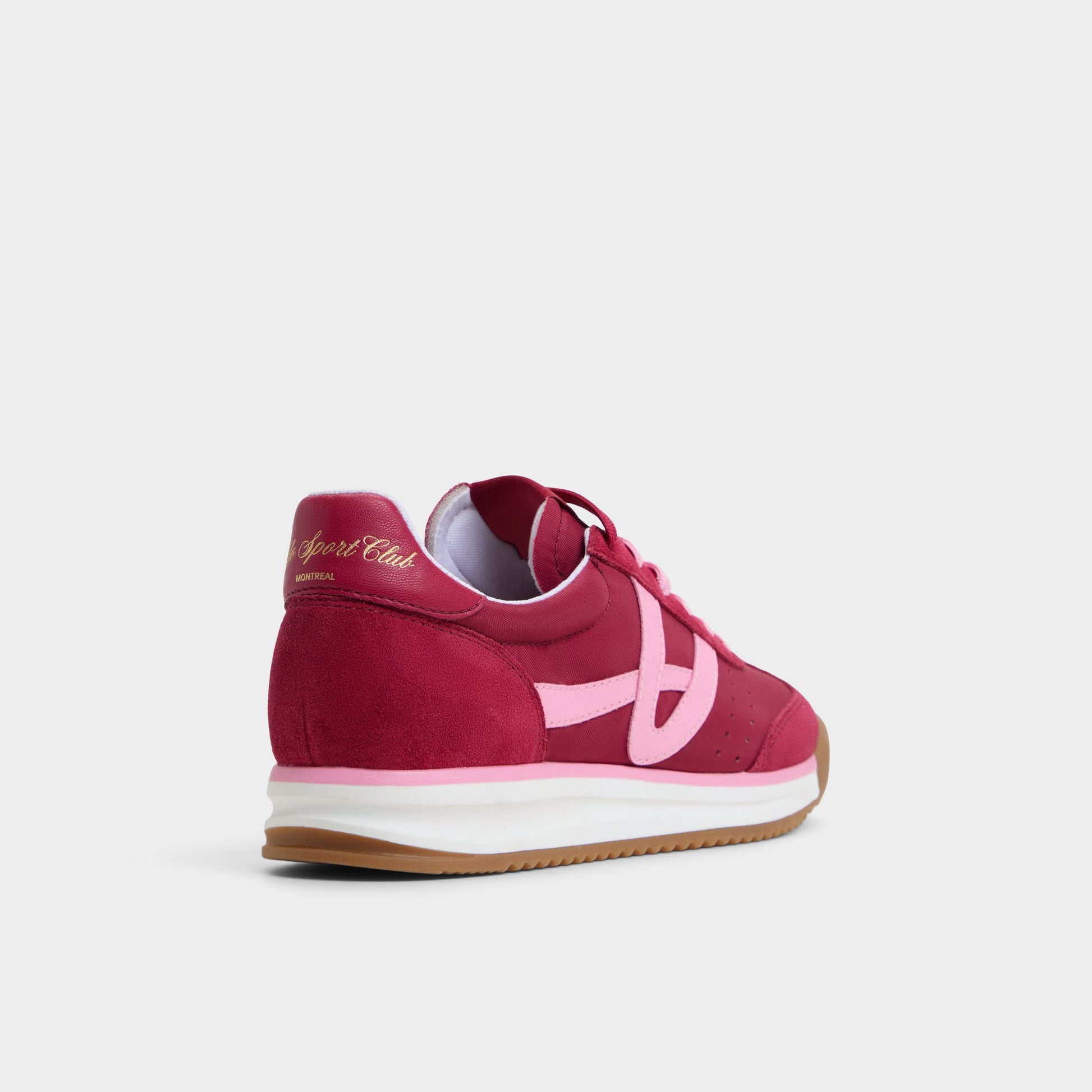 Three-quarter angle of Dark Pink Stepcount Jogger sneaker's back side