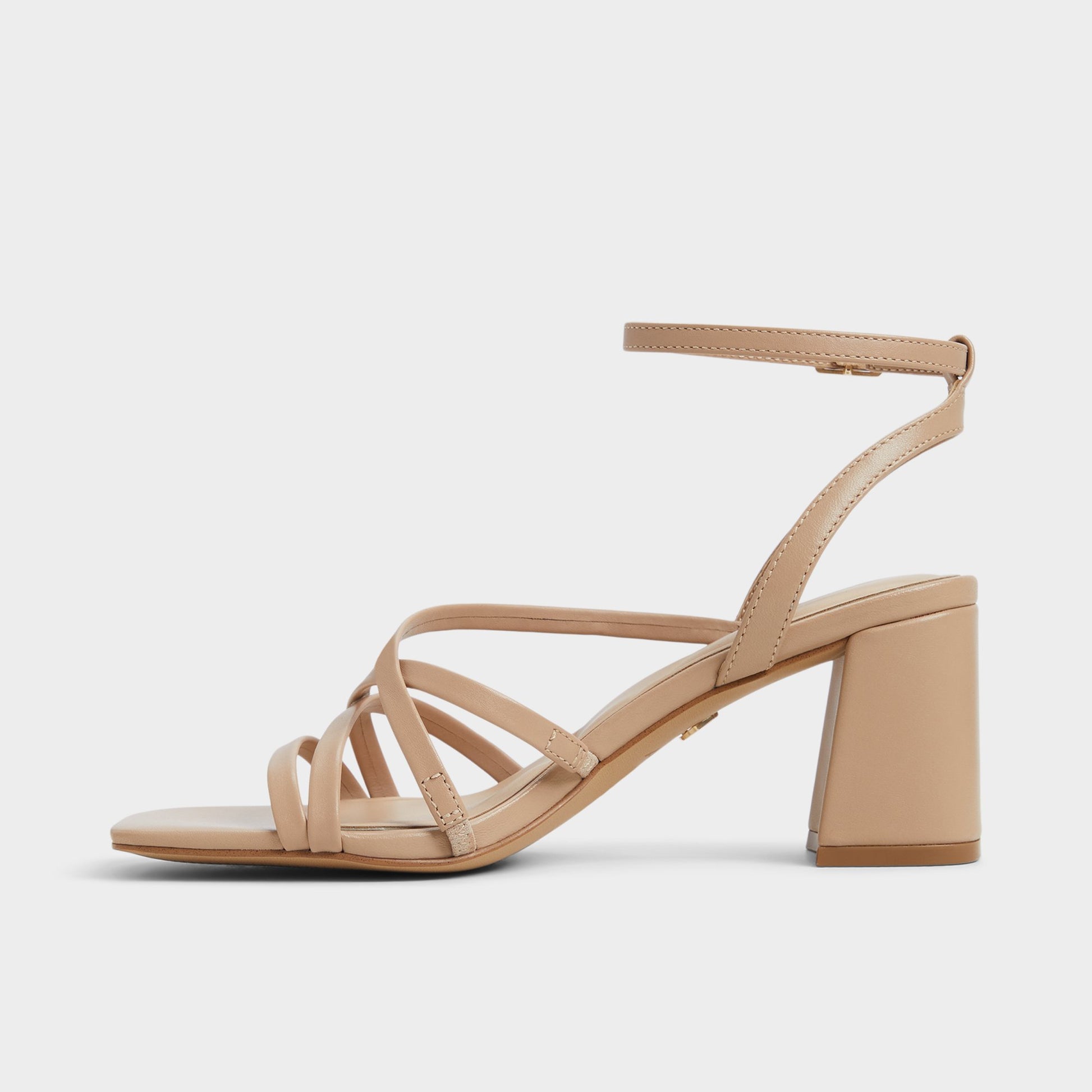 Side view of Tan Esther Strappy heeled sandal