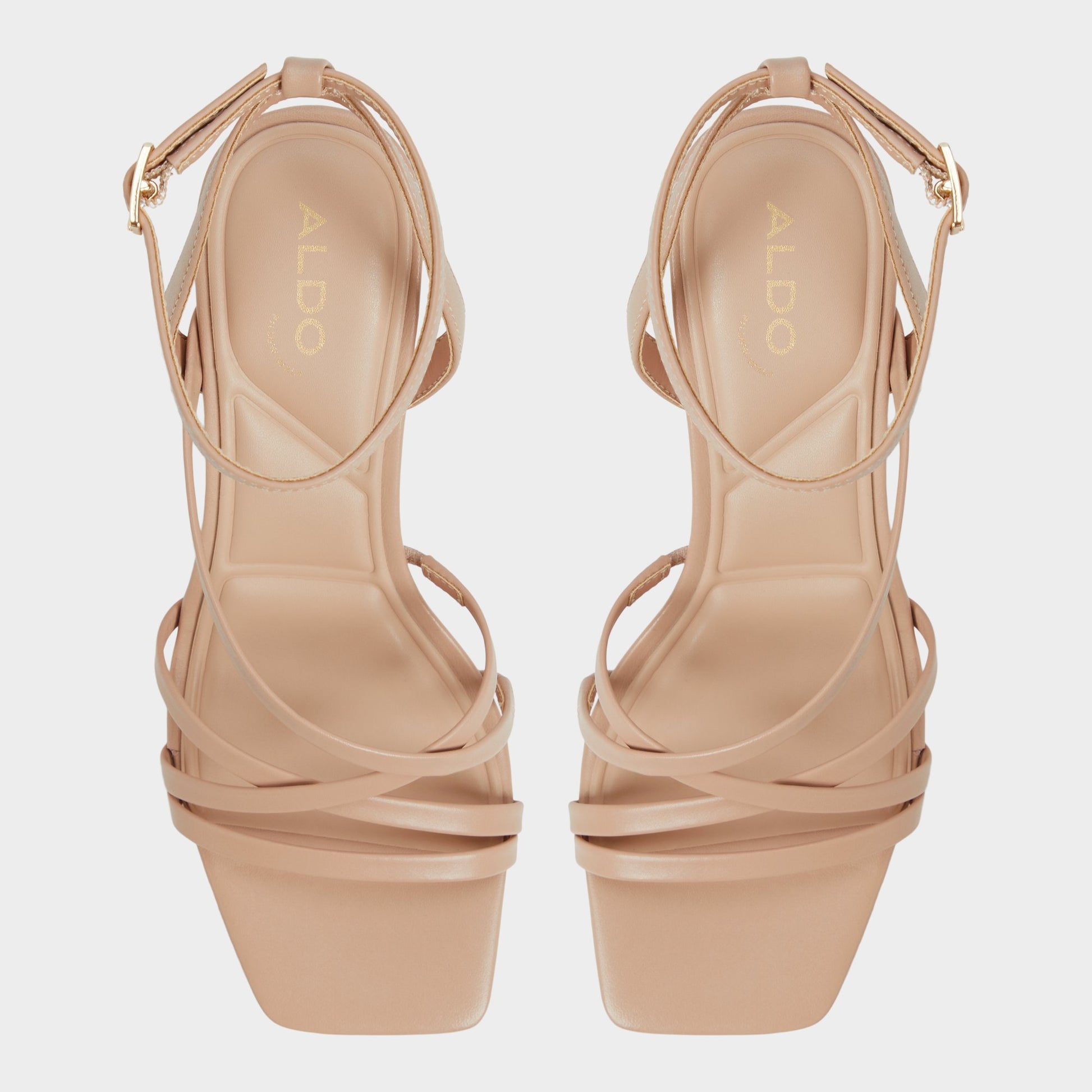Top-down view of the Tan Esther Strappy heeled sandal