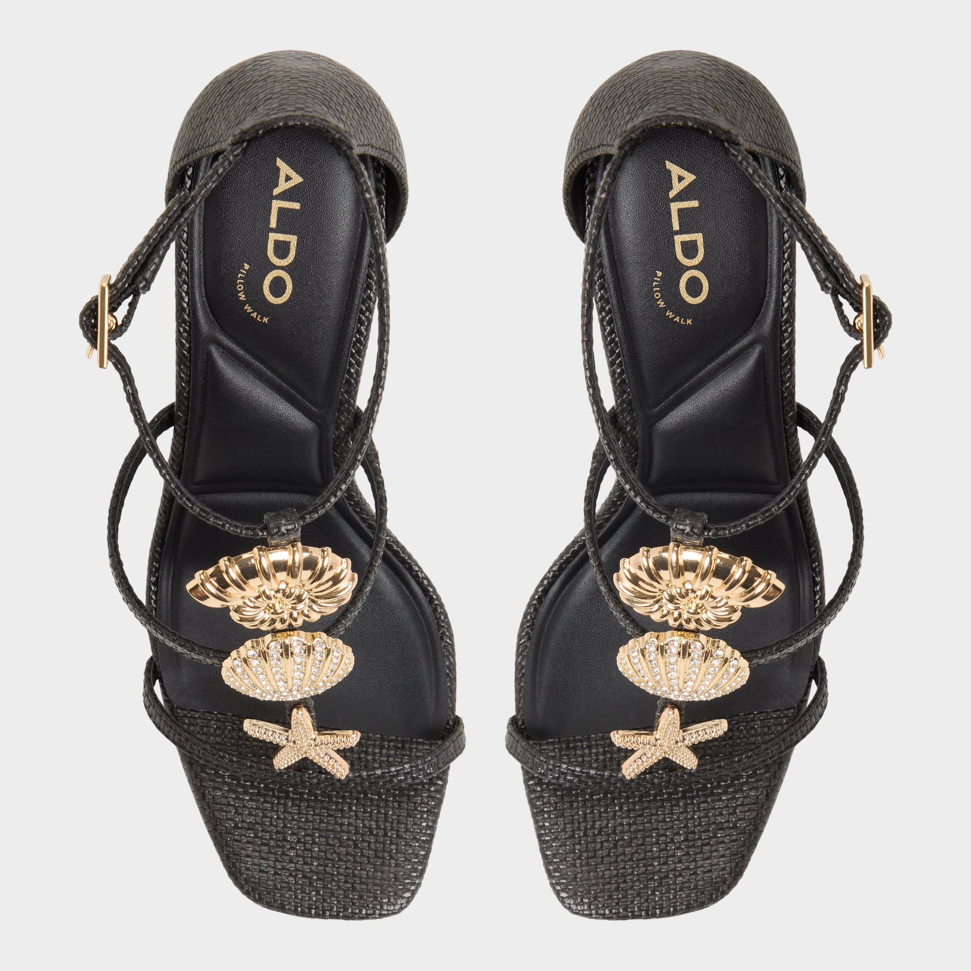 Top-down view of the Black Summerdate Strappy heeled sandal