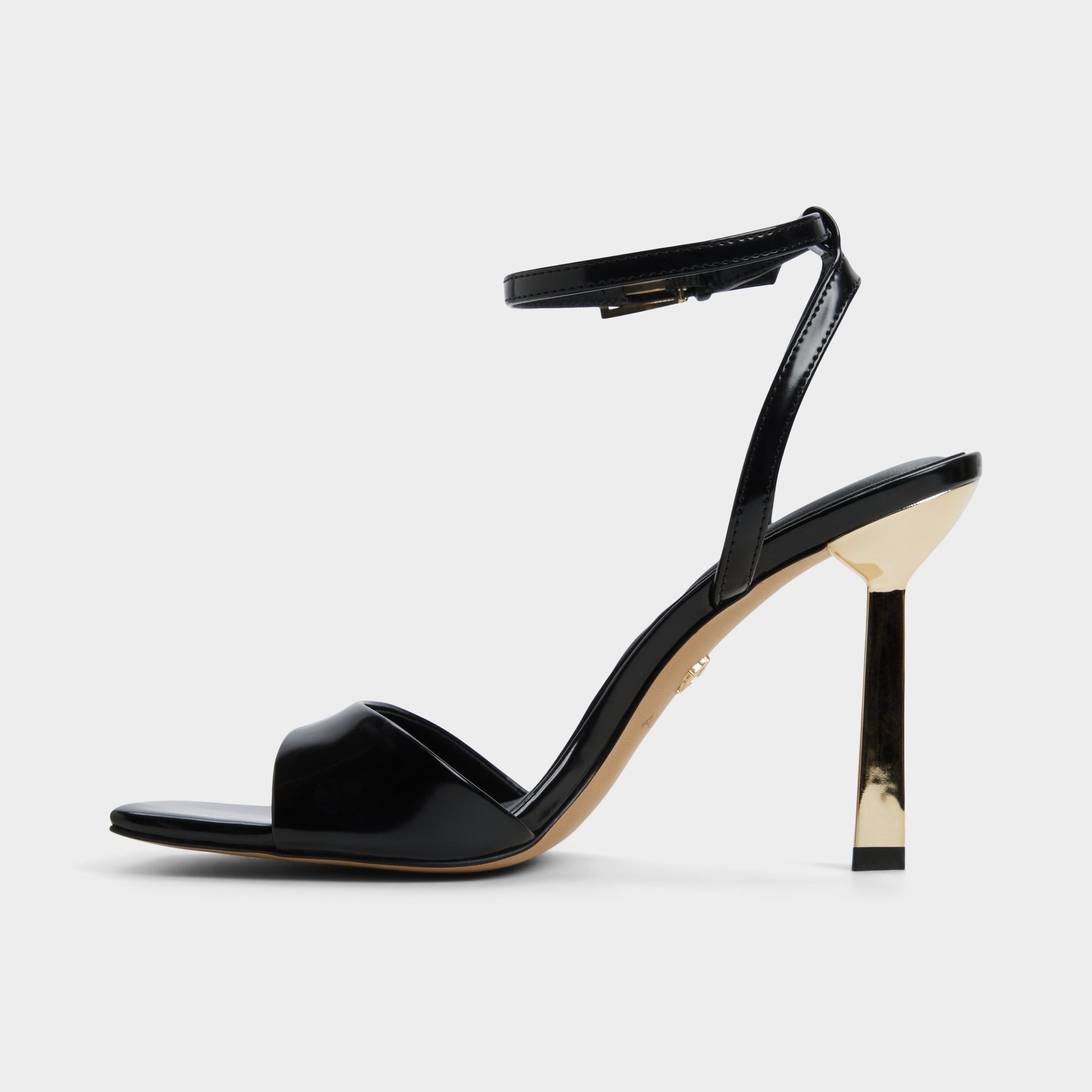 Side view of Black Illustrious Strappy heeled sandal