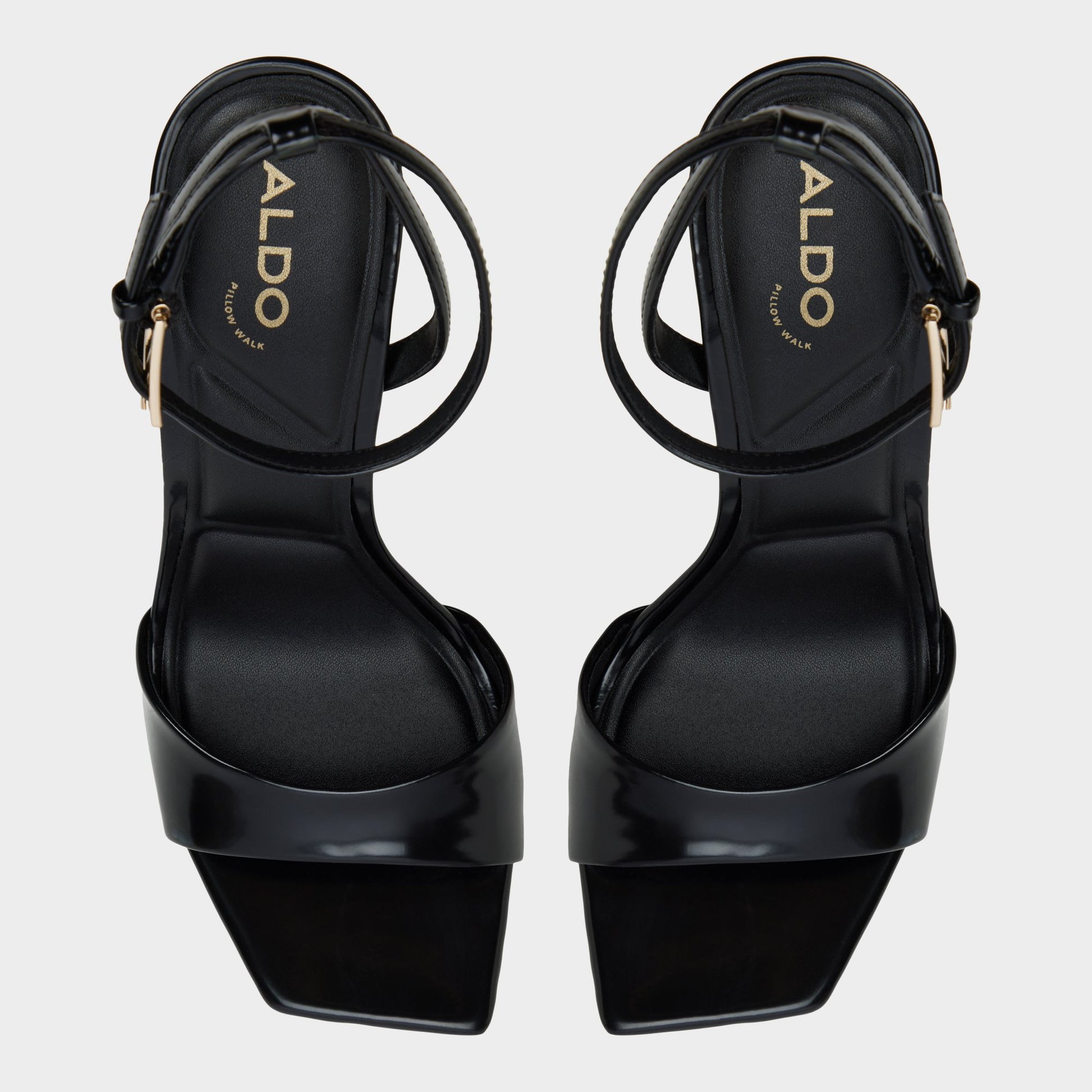 Top-down view of the Black Illustrious Strappy heeled sandal