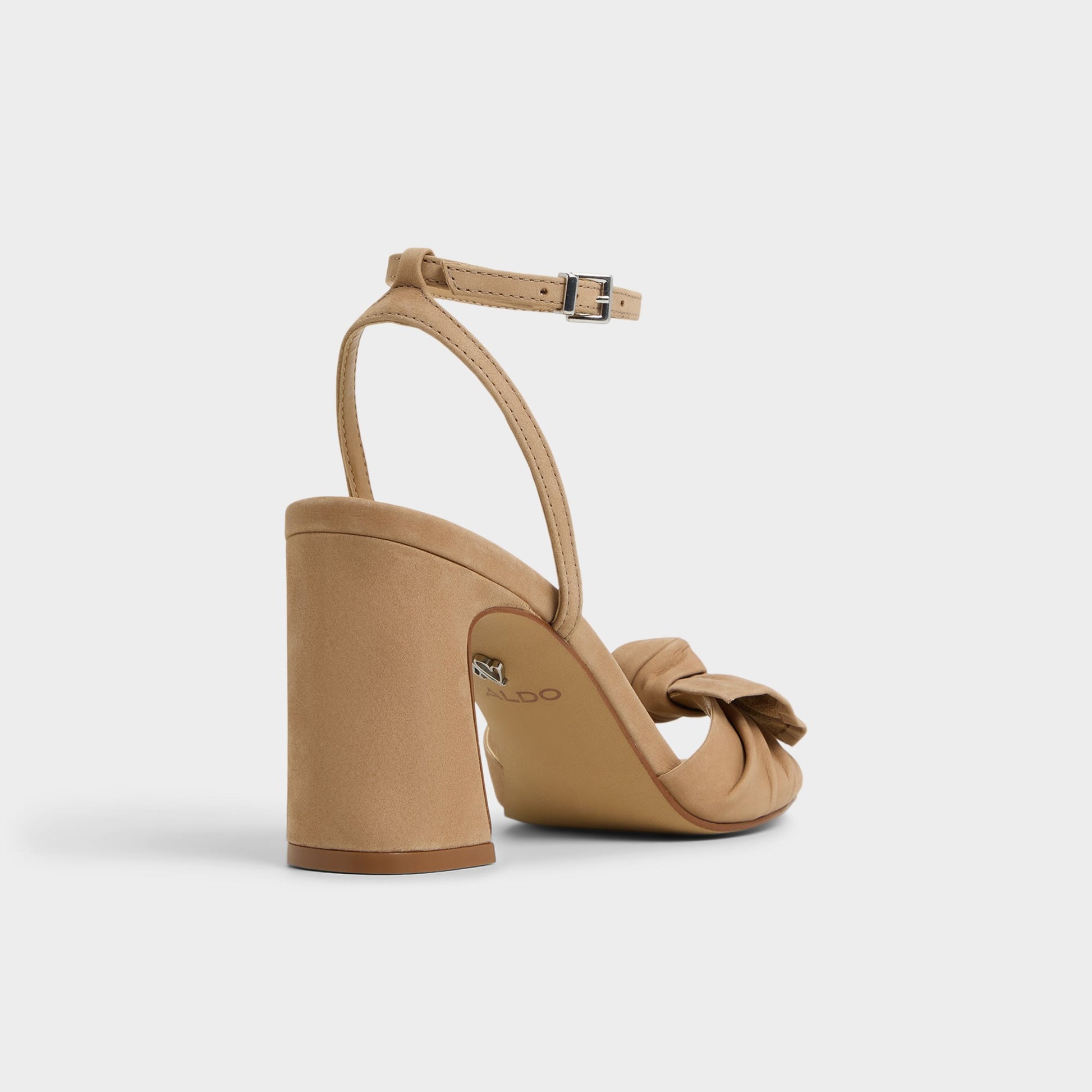 Three-quarter angle of Other Green Angelknot Strappy heeled sandal's back side