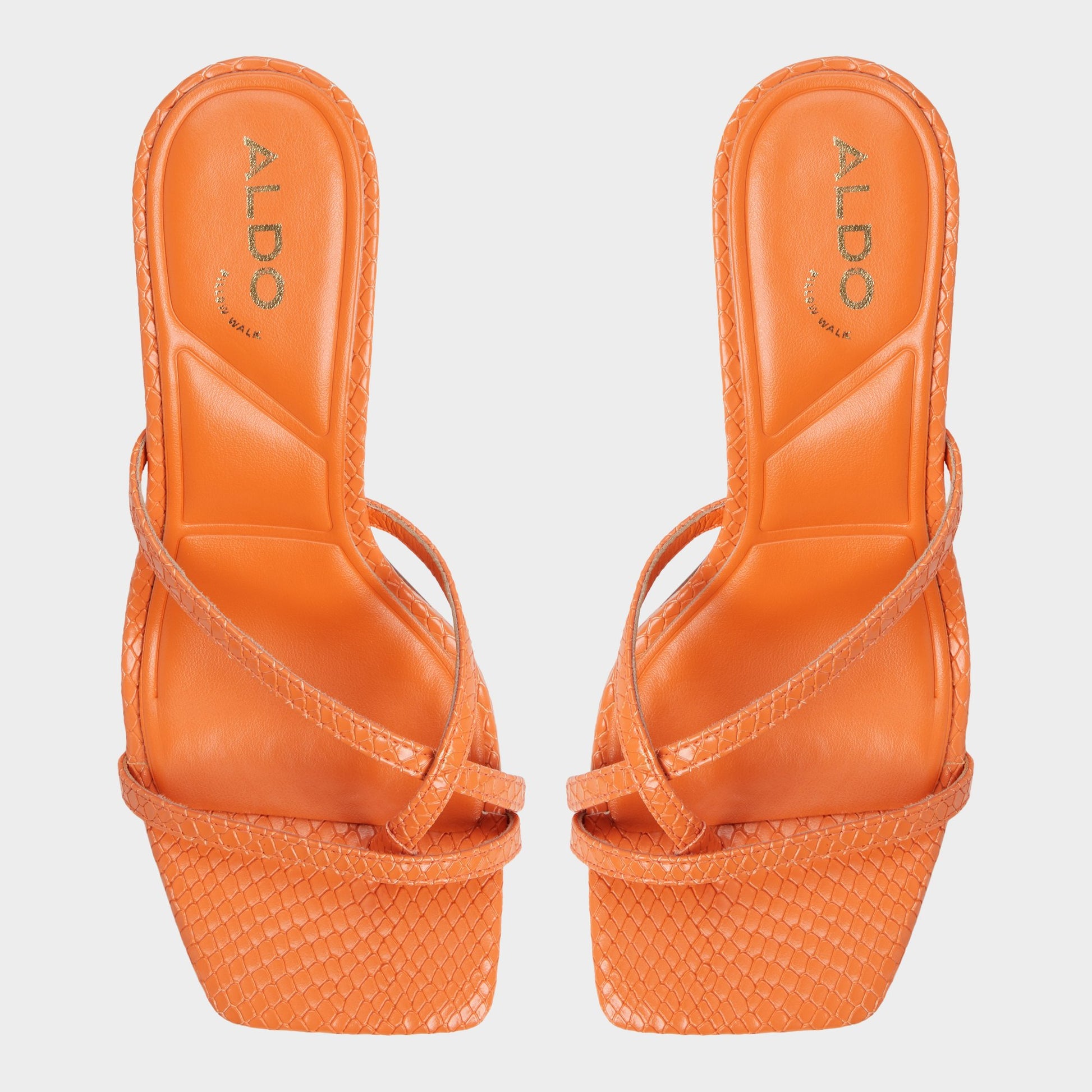 Top-down view of the Medium Orange Calypsa Strappy heeled sandal